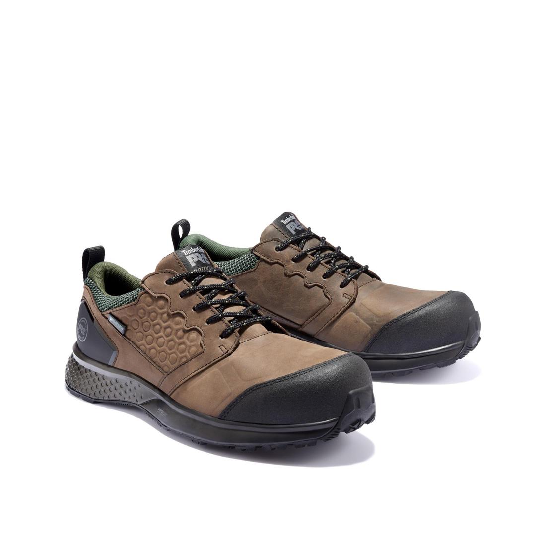 Reaxion Composite Toe Waterproof Work Boots for Men - Slip Resistant Safety Shoes with Electrical Hazard Protection - Ideal for Construction, Warehouse & Outdoor Jobs (Brown)