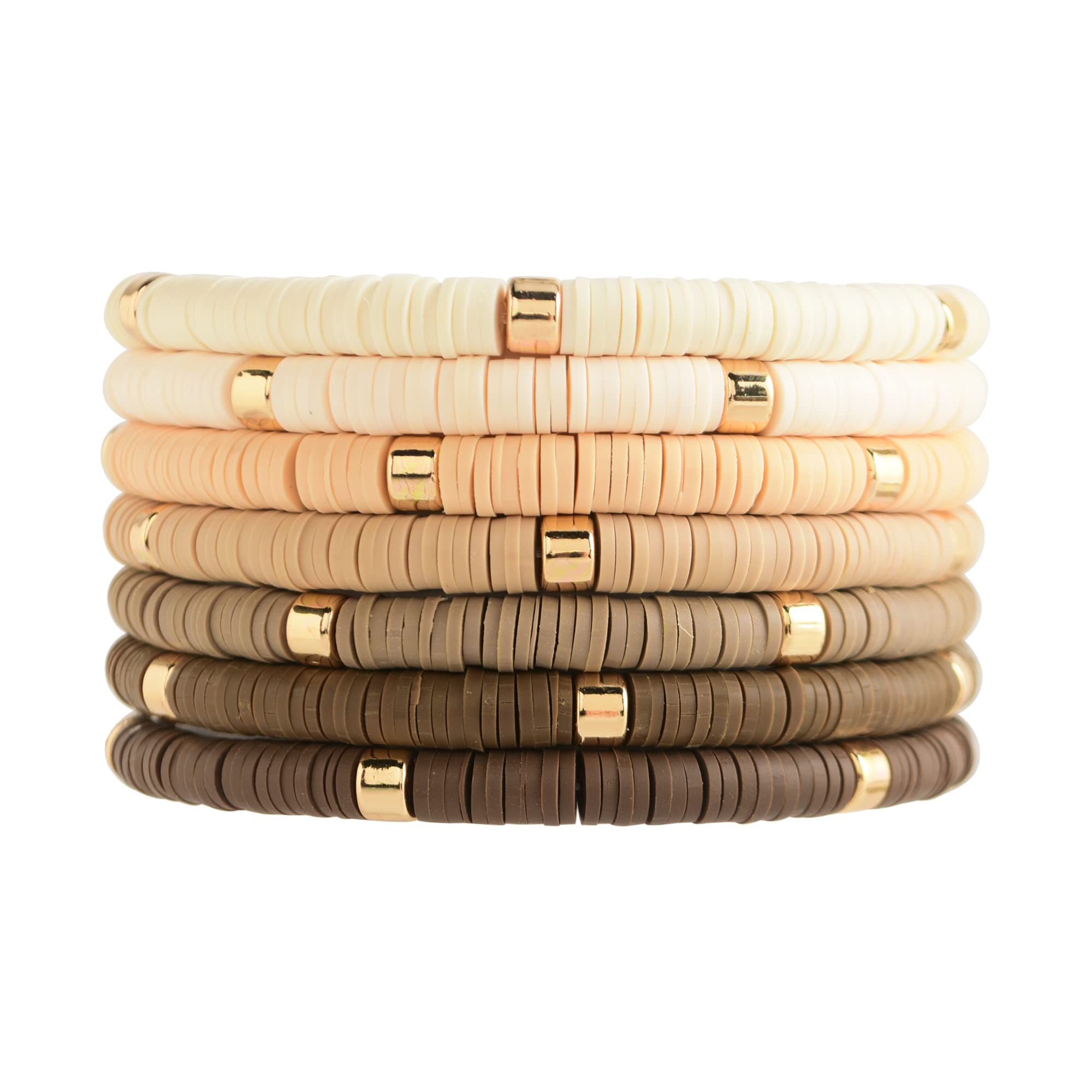Colorful Heishi Clay Bead Bracelet Set for Women - Stackable Vinyl Disc Polymer Beaded Stretch Bracelets - Preppy Bohemian Summer Jewelry for Beach, Vacation & Everyday Wear