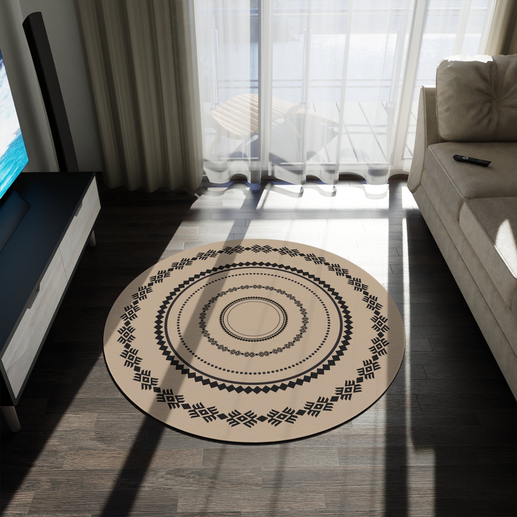 Southwestern Round Rug - Aztec Pattern Accent Rug for Bedroom, Living Room & Office - Boho Chic Home Decor for Cozy Spaces