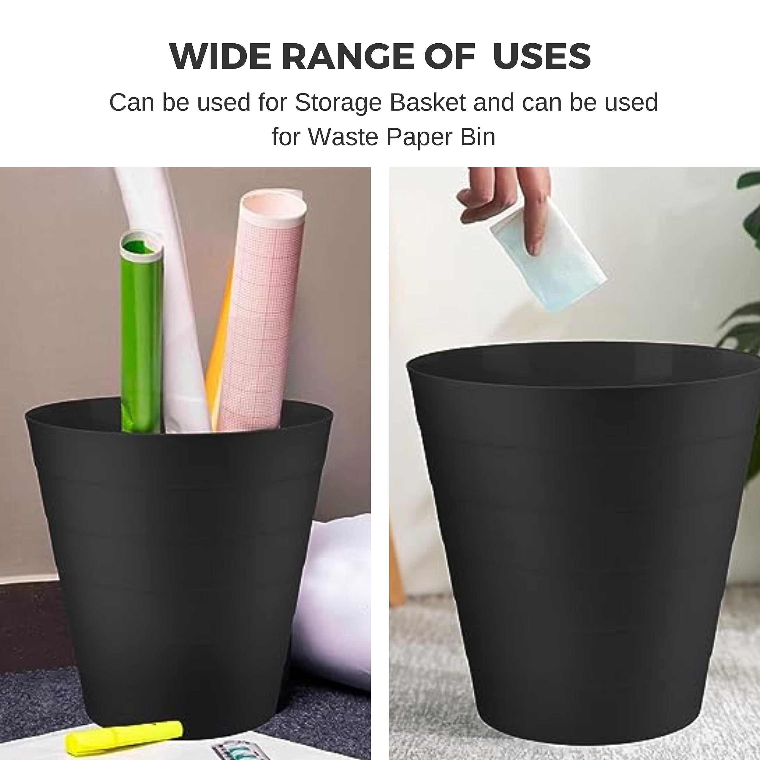 Homeshopa 6L Round Plastic Waste Paper Bin - Lightweight Trash Can for Kitchen, Bedroom, Bathroom & Outdoor - Open-Top Design Garbage Container Dustbin (Black) | Perfect for Home, Office & Commercial Spaces