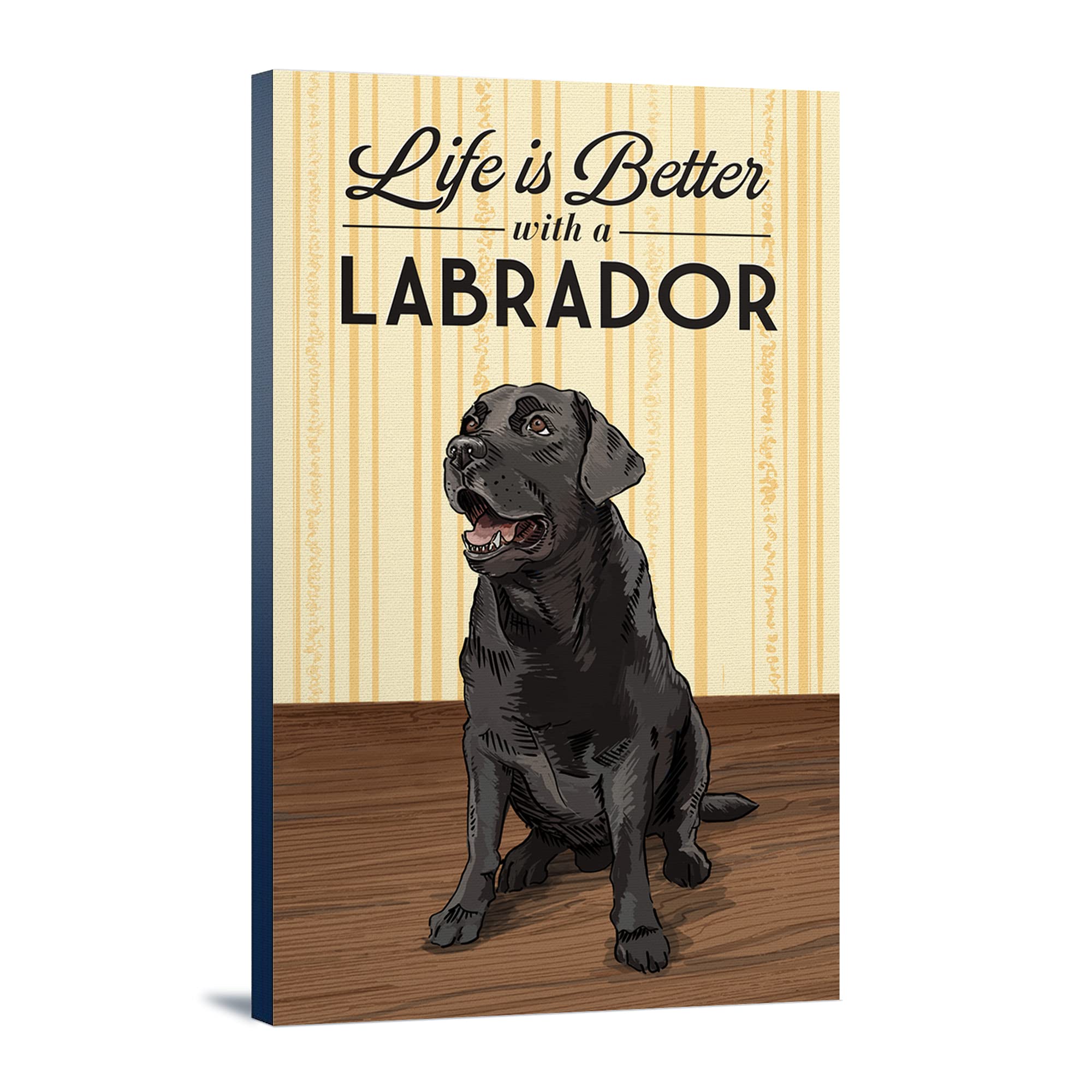 Black Lab Dog Art Print - Life is Better (24x36 Inch Gallery Wrapped Canvas) - Perfect for Living Room, Bedroom & Office Wall Decor