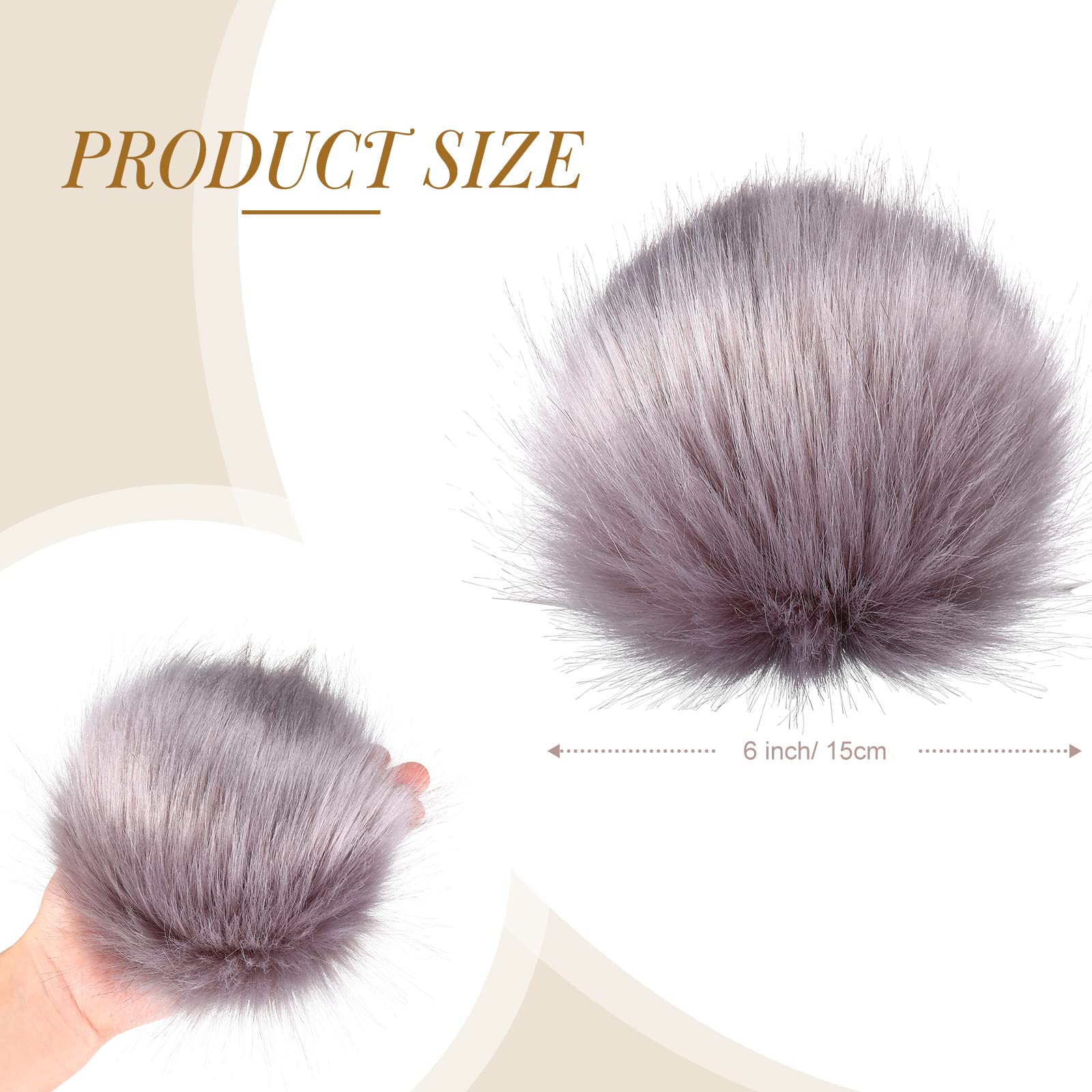 8 Pcs 6 Inch Large Fluffy Faux Fur Pom Pom Balls for Hats - Snap Button Attachments for DIY Crafts, Winter Accessories (Black, Grey, Brown, White) - Perfect for Knit Hats, Scarves, Boots & Bag Charms