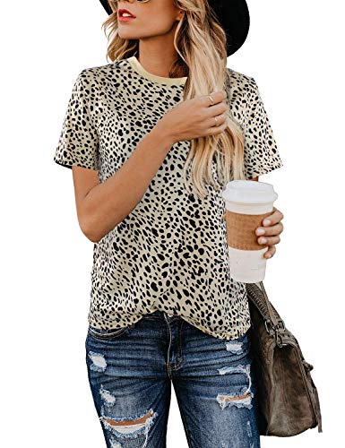 Youdiao Women's Casual Leopard Print Short Sleeve T-Shirt - Summer Cute Basic Blouse for Streetwear, Dating & Vacation Outfits