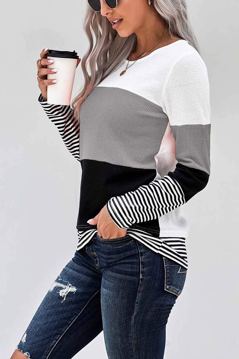 Trendy Women's Long Sleeve Color Block T-Shirts - Fashionable Casual Tops for Everyday Wear | Perfect for Office, Dating & Weekend Outfits