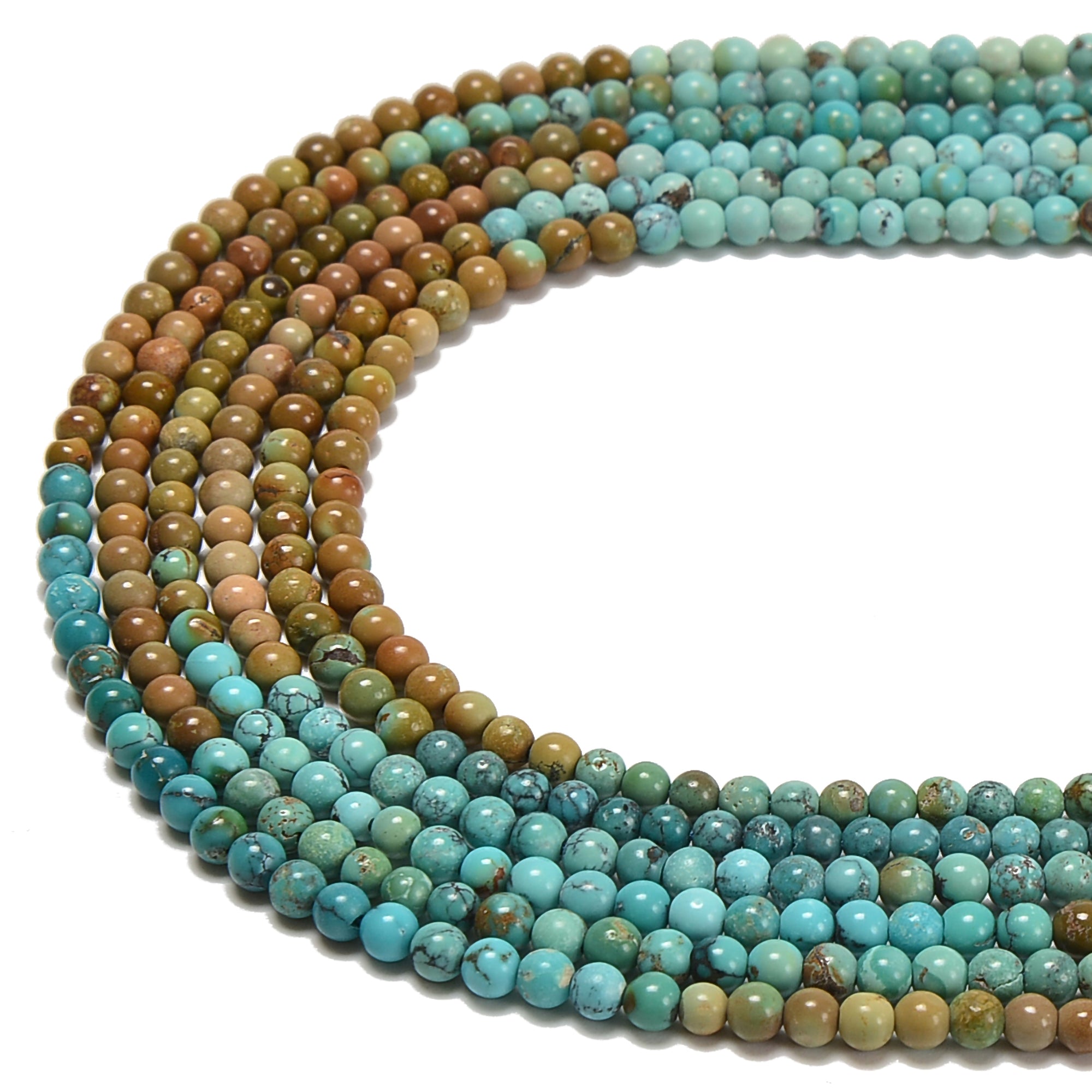 Genuine Turquoise Beads Strand - 3.3mm & 5.5mm Smooth Round Multi-Color Gradient for Jewelry Making, DIY Crafts & Bracelet Design