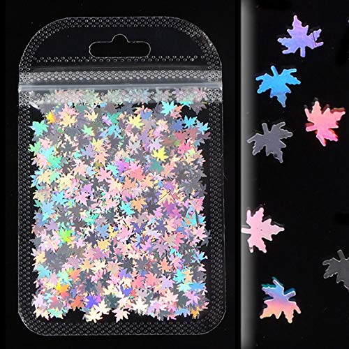 Holographic Maple Leaves Nail Stickers - Glitter Flakes for Nail Art | DIY Manicure Decor