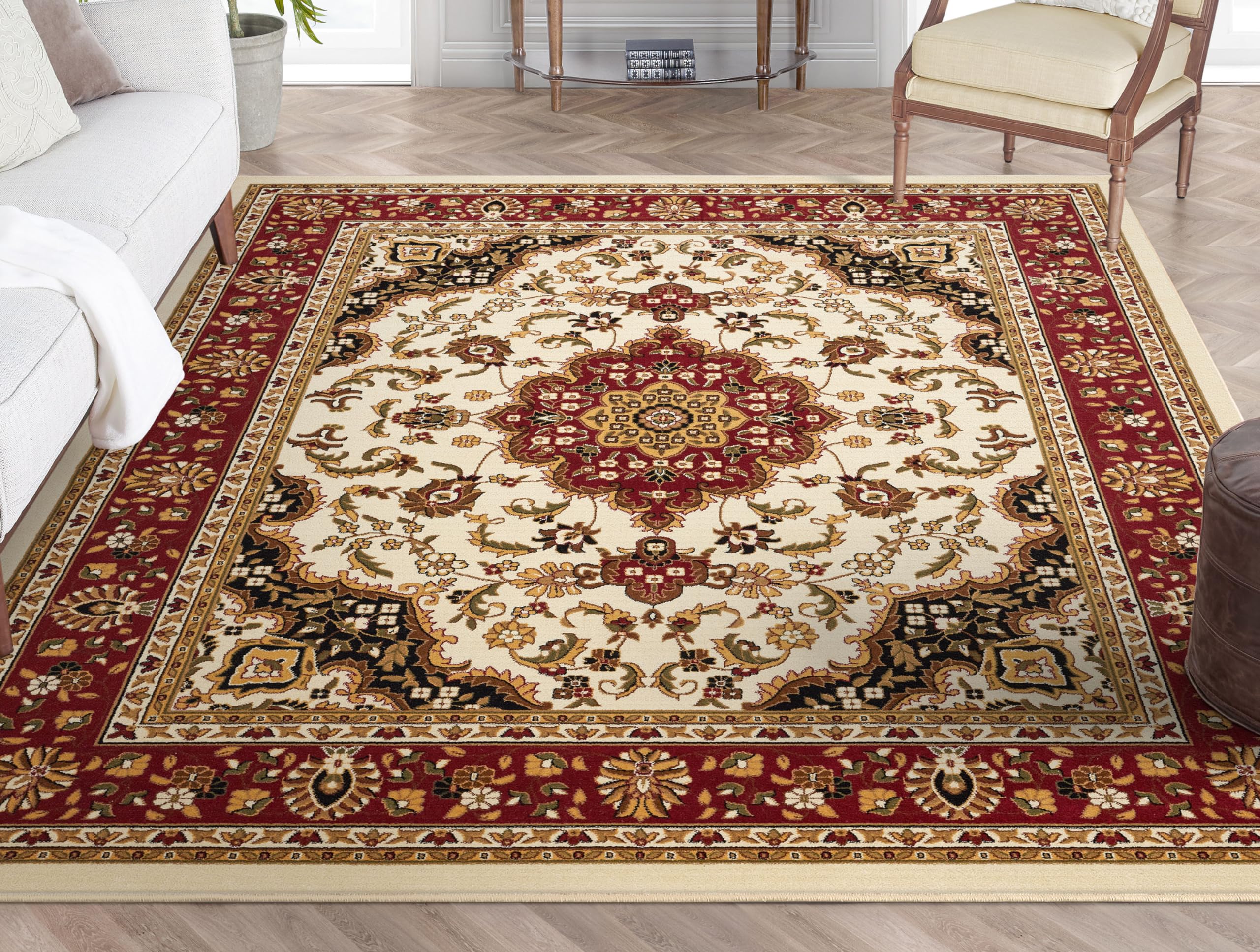 Well Woven Barclay Collection Medallion Kashan Ivory 9x12 Area Rug - Soft Non-Slip Living Room Rug, Bedroom Carpet & Dining Room Floor Mat for Home Decor, Housewarming Gift & Cozy Interior Design