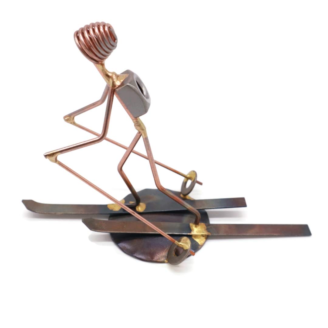 Handmade Metal Skier Figurine - Cross Country Skiing Collectible, Desk Trophy, Office Décor & Boss Gift for Ski Enthusiasts | Perfect for Home, Office & Outdoor Sports Decor