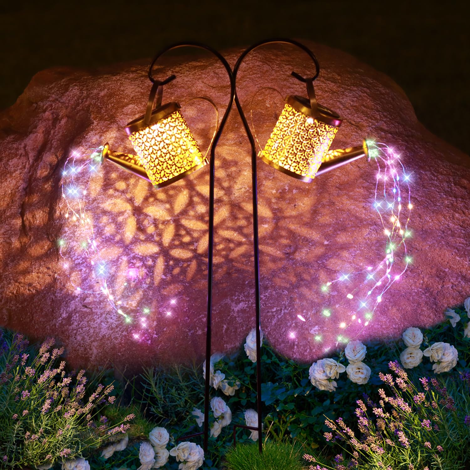 Solar Powered Outdoor Garden Lights - 2 Pack Hanging Watering Can Landscape Lights for Yard, Porch, Lawn, Backyard & Pathway - Perfect Patio Decor & Birthday Gift for Mom, Grandma & Women - Ideal for Gardening, Evening Ambiance & Outdoor Decorations