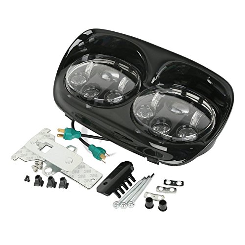 Eagle Lights Road Glide Projection LED Black Headlight Kit for Harley Davidson 2004-2013 - Complete Dual LED Headlight with Hardware & Plastic Shroud (Black) - Perfect for Night Riding and Motorcycle Upgrades
