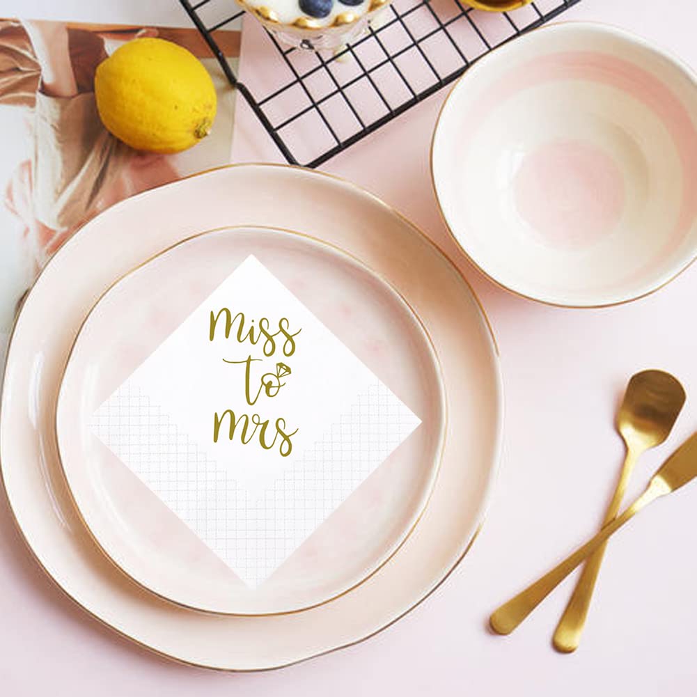 100-Pack Gold 'Miss to Mrs' Bridal Shower Cocktail Napkins | 2-Ply 5x5 Inch Disposable Paper Napkins for Wedding, Engagement & Bachelorette Parties | Perfect for Table Decorations, Drink Servings & Guest Favors