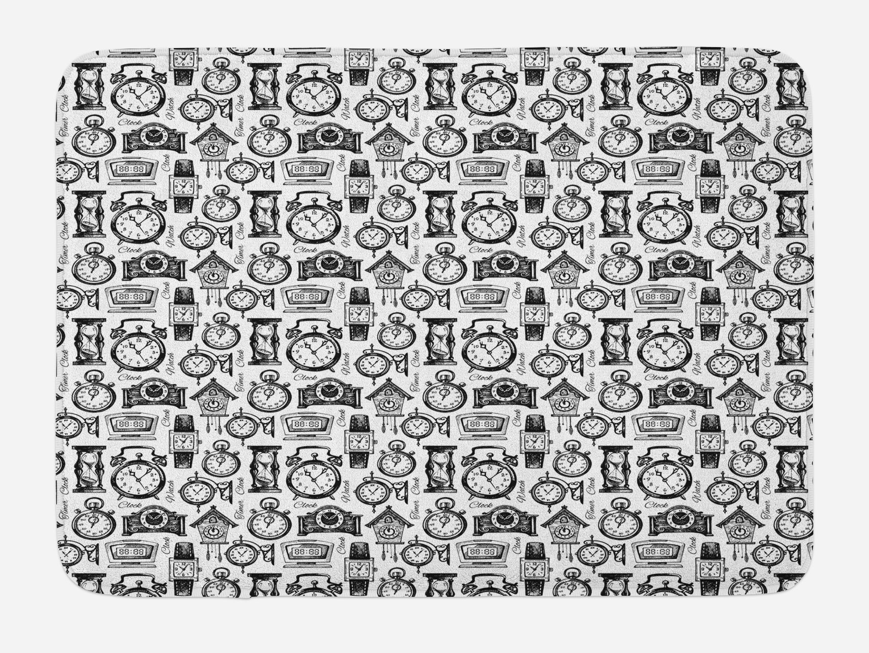 Ambesonne Vintage Bath Mat - Non-Slip Plush Bathroom Rug, Hand-Drawn Sketch Style Monochrome Design, 30.2 x 20 Inches, White Charcoal - Perfect for Bathroom, Kitchen, or Entryway Decor