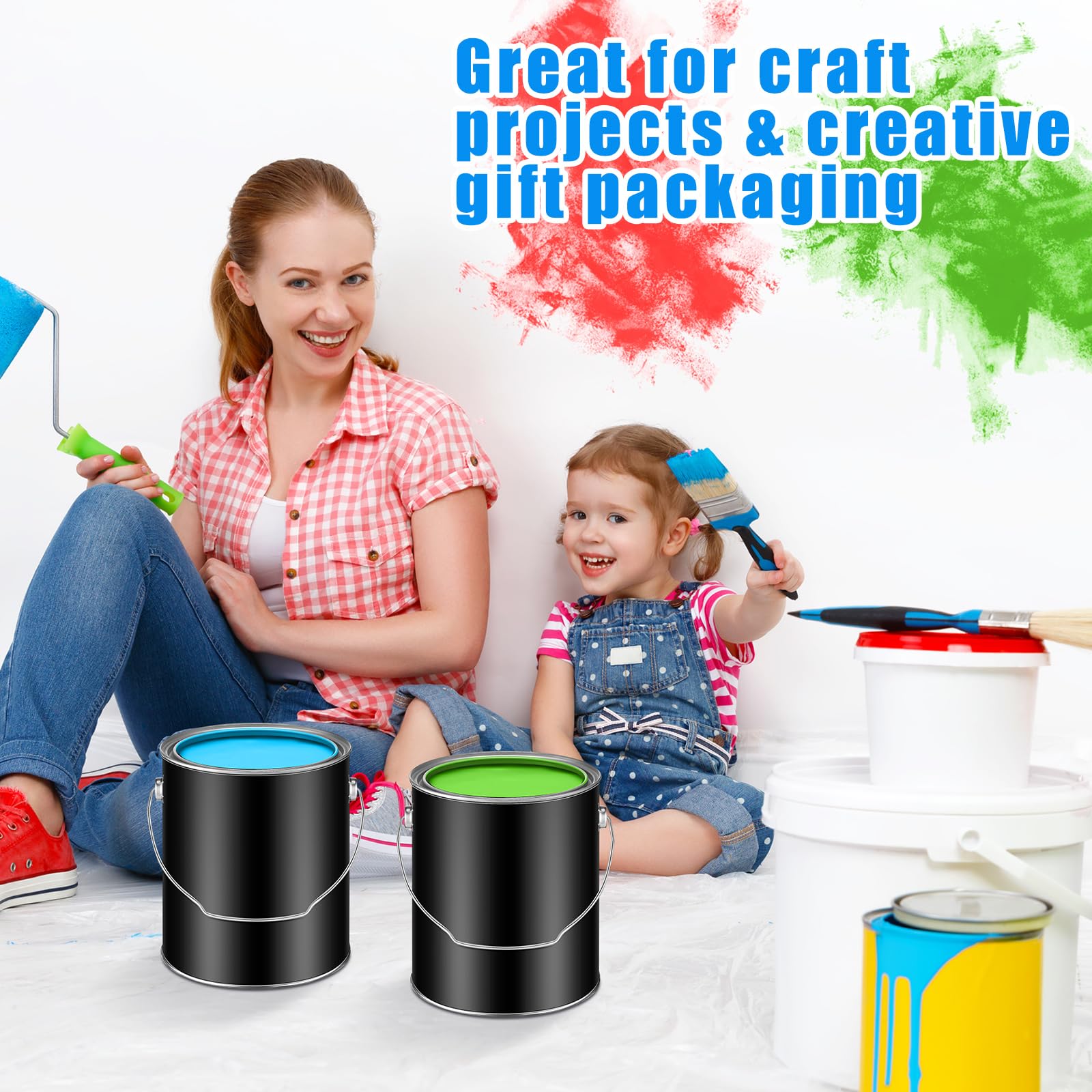 Uiifan 12 Pack 1 Gallon Empty Metal Paint Cans with Lids & Handles - Black Paint Buckets for Paint, Varnish, Craft Storage - Perfect for DIY Projects, Art Supplies & Home Improvement Use
