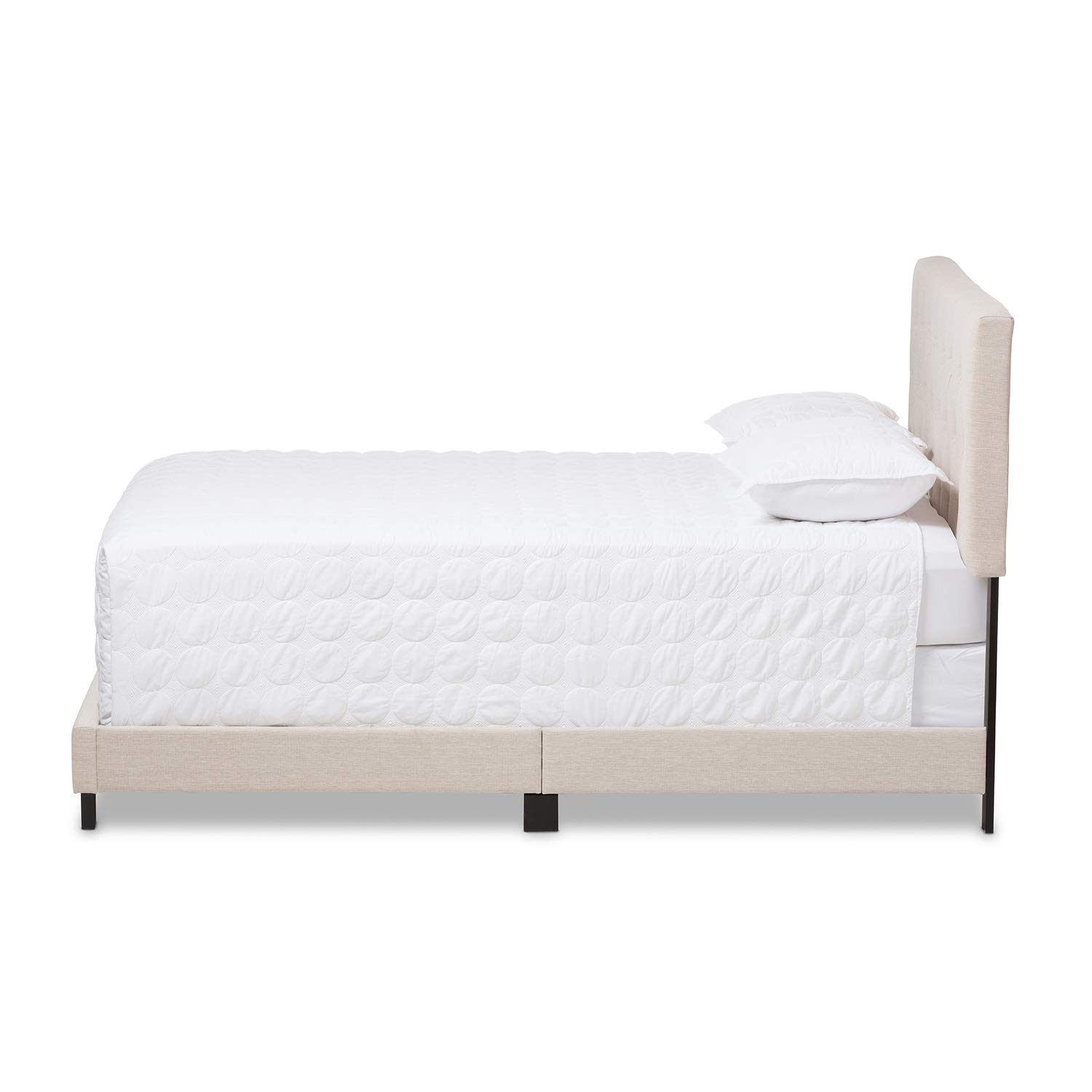 Baxton Studio Cassandra Modern Full Size Bed - Light Beige Fabric Upholstered Platform Bed Frame with Wooden Slats Support | Perfect for Contemporary Bedrooms, Guest Rooms & Small Spaces