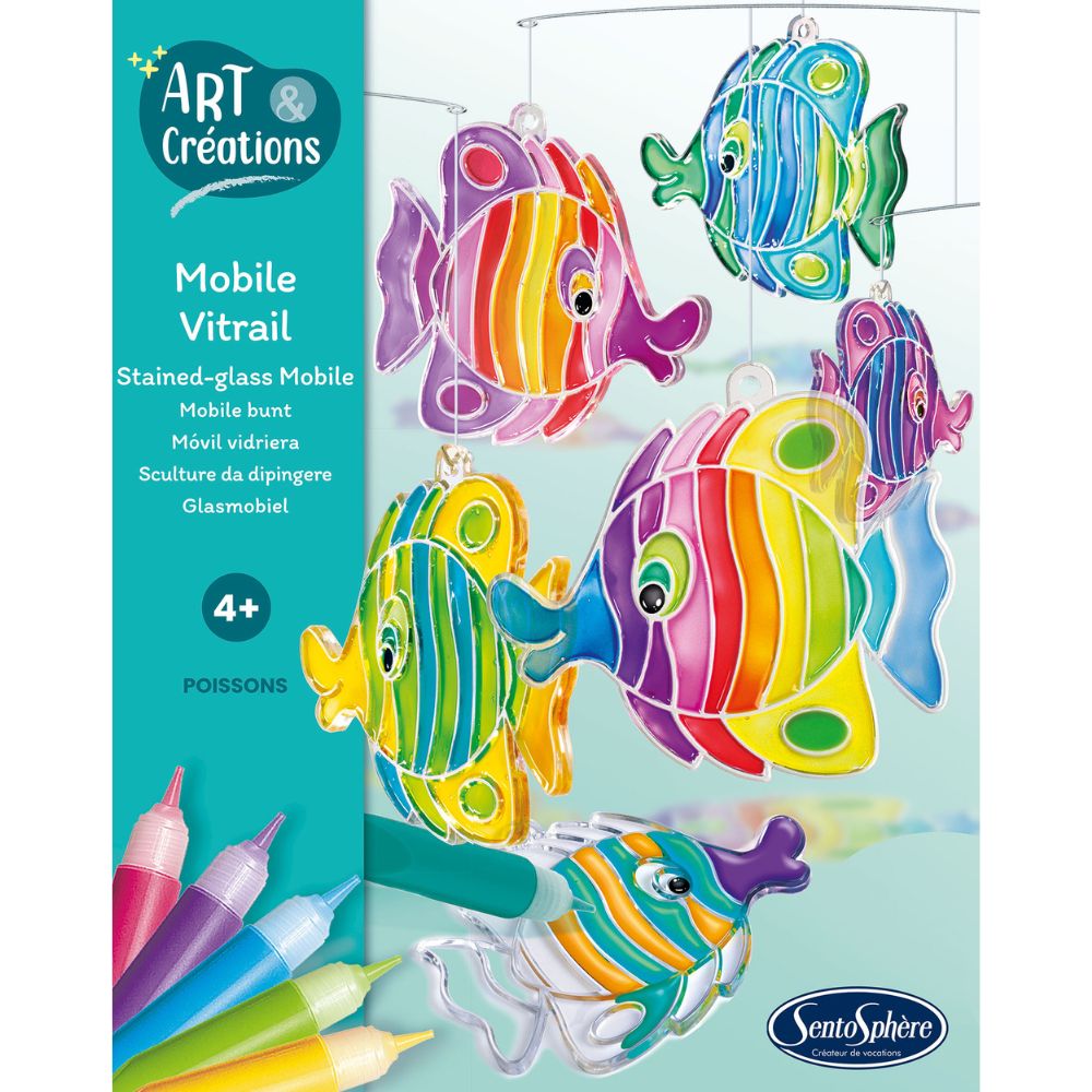 Sentosphere Stained Glass Fish Mobile Kit - DIY Handmade Art Craft for Kids & Adults - Perfect for Nursery Decor, Baby Shower Gift & Home Decoration