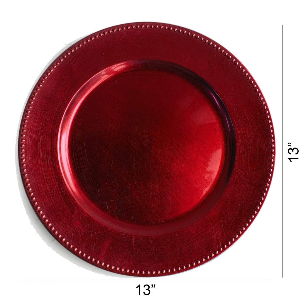 Tiger Chef 13-inch Round Beaded Charger Plates for Weddings & Events - Set of 96 Red Decorative Dinner Plate Chargers - Elegant Table Setting for Banquets, Parties & Fine Dining