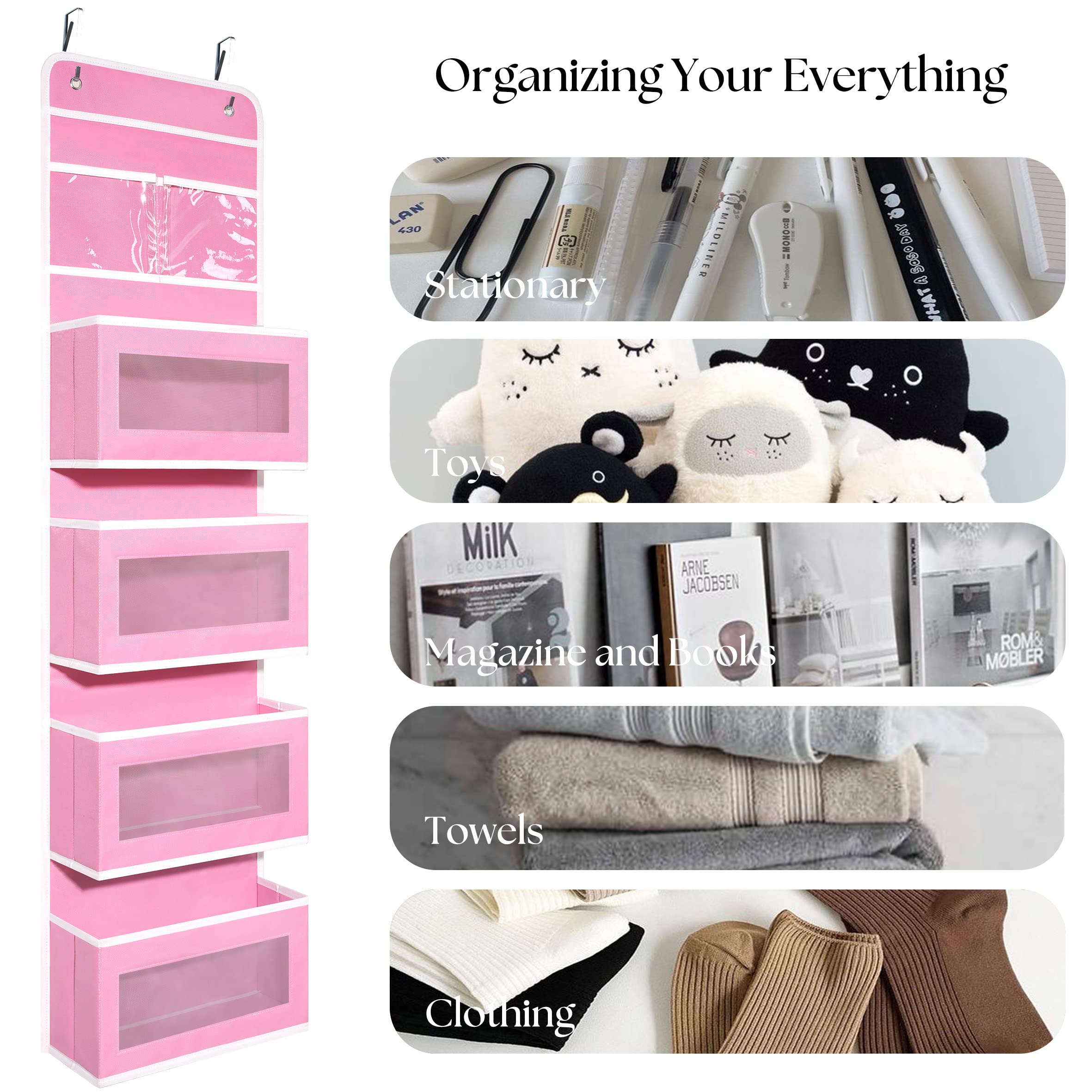 Over Door Organizer with 4 Large Pockets - Hanging Storage for Closet, Bathroom, Nursery & Dorm - Perfect for Toys, Cosmetics, Baby Essentials & Home Organization (Pink) - Ideal for Small Space Storage & Decluttering