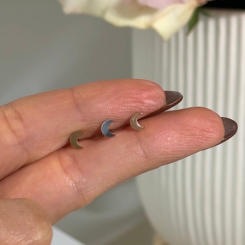 14K Rose Gold Crescent Moon Flat Back Stud Earrings for Women - Minimalist Dainty Jewelry for Everyday Wear, Gifts, and Special Occasions