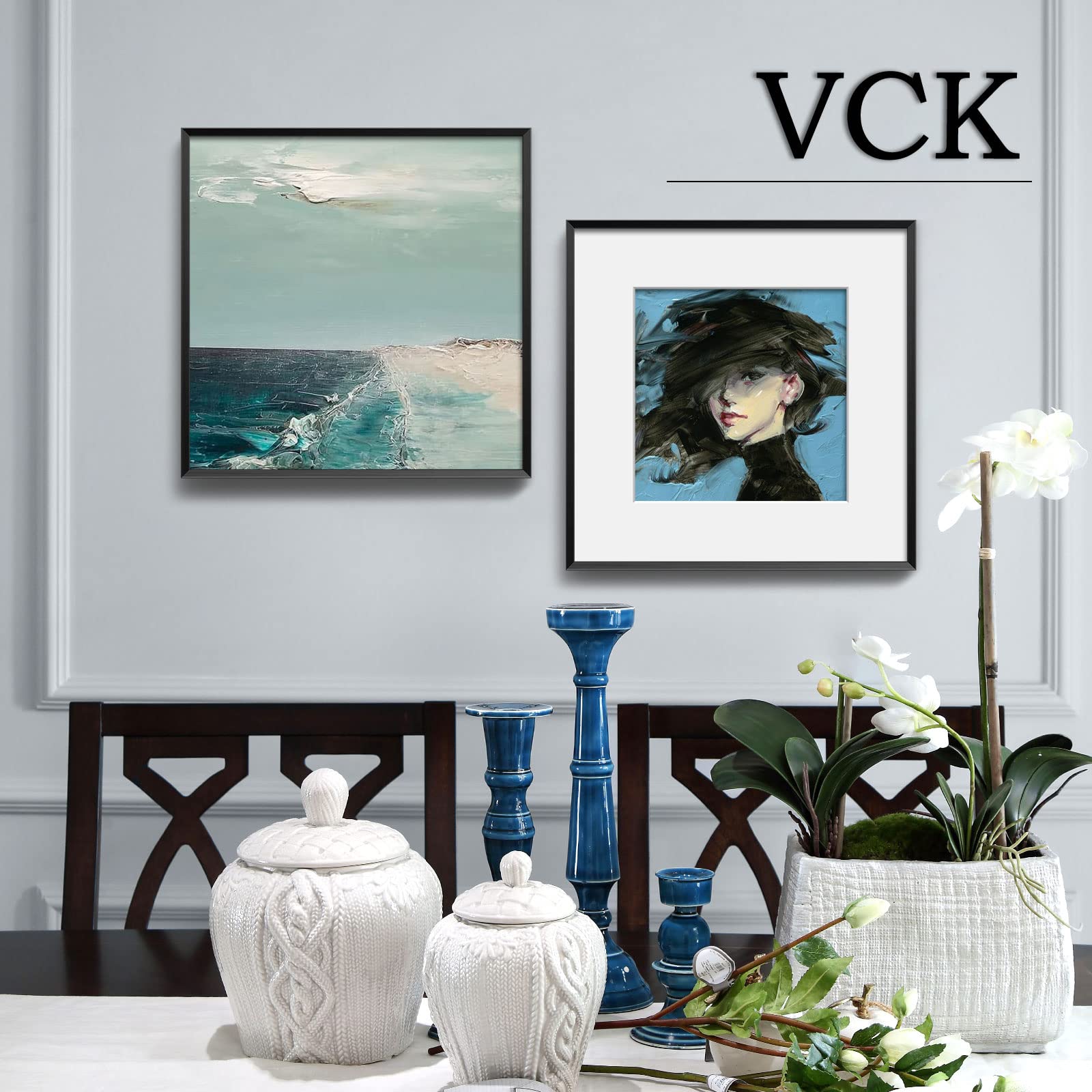 VCK 12x12 Aluminum Picture Frames Black Set of 3 - Includes Mat for 8x8 Photos & Frameless Option for 12x12 - Multi Square Wall Frames with Real Glass - Perfect for Home Decor, Office Display & Photo Gallery