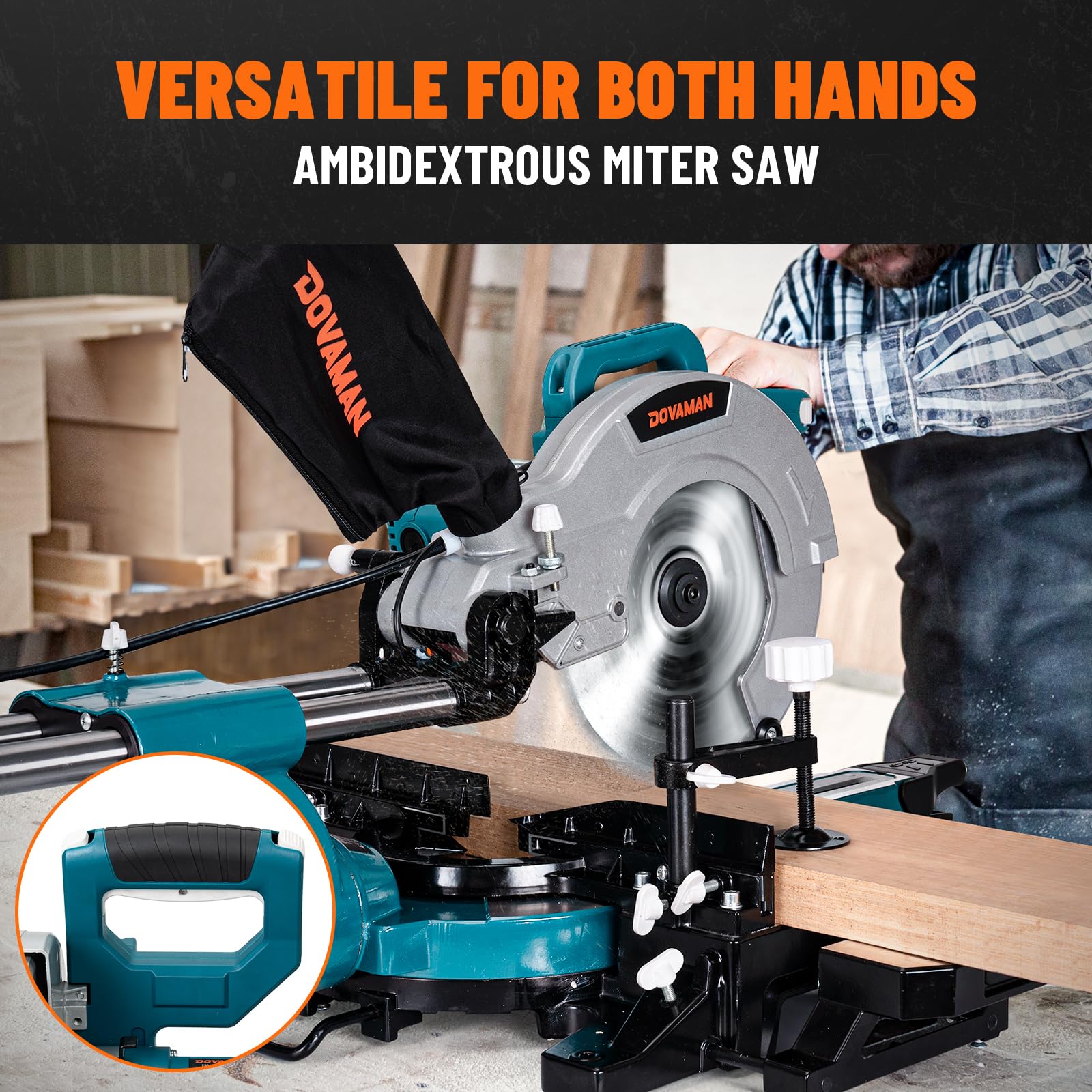 Premium 10-Inch Sliding Compound Miter Saw with Laser Guide - 5000/3200 RPM Dual Speed, 3 TCT Blades for Wood/Metal/Plastic - 0-45° Bevel & 9 Positive Stops - Ambidextrous Design for Max 3.5x13.4in Cuts - Perfect for DIY Projects, Woodworking, and Home Renovations