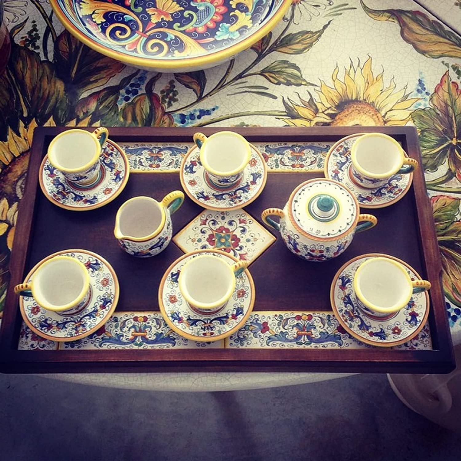 Handcrafted Raffaellesco Cup & Saucer Set | Authentic Deruta Italian Ceramics | 6 oz (170 mL) Hand-Painted Pottery from Italy | Perfect for Tea, Coffee & Elegant Table Settings