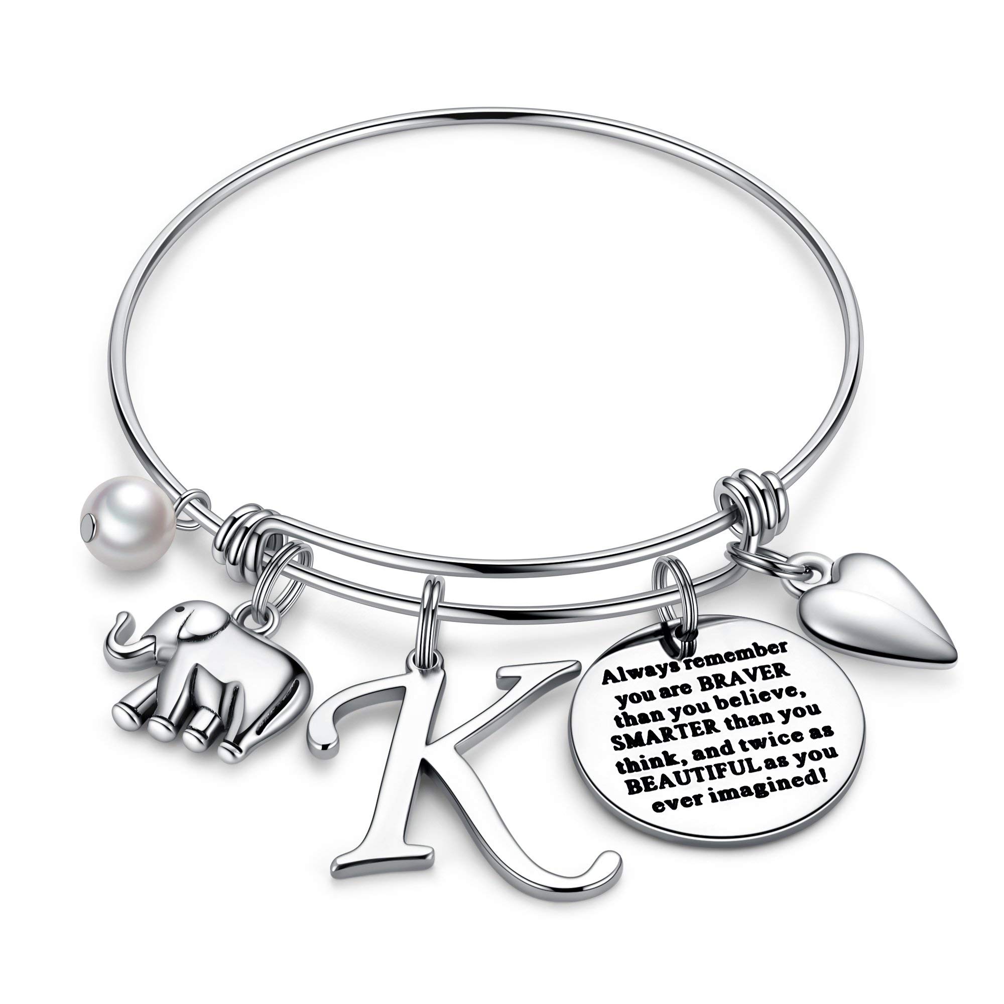 Ursteel Dainty Initial Elephant Charm Bracelet - Inspirational Jewelry Gift for Women, Girls, Mom, Daughter - Perfect for Birthday, Friendship & Special Occasions