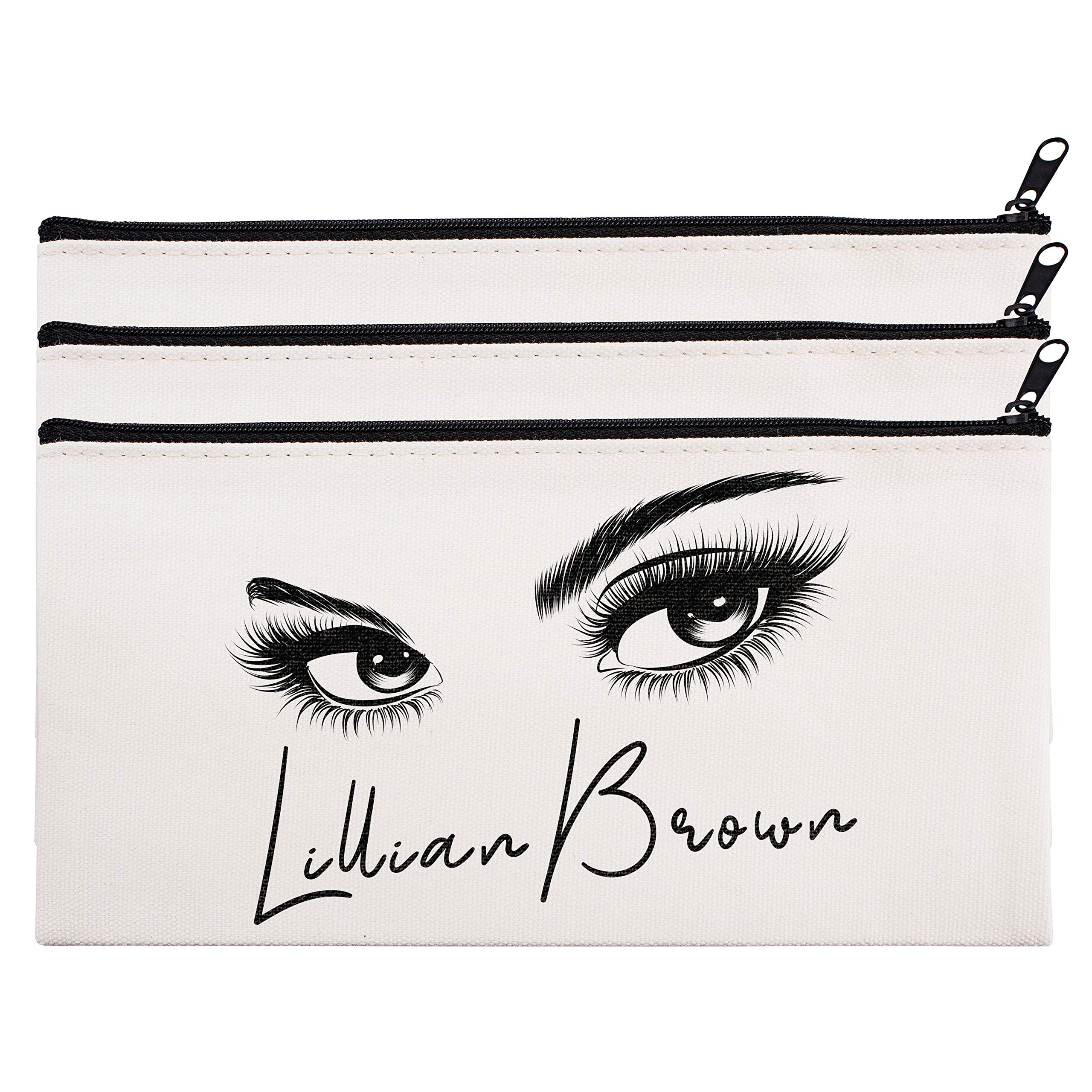 Personalized Cosmetic Case | Custom Eyelash Design Makeup Bag for Women | Travel Toiletry Organizer | Perfect for Birthday, Bridesmaid, Bachelorette Party Gifts & Travel Essentials | Set of 3 Makeup Pouches | Great for Daily Use, Vacation & Beauty Storage