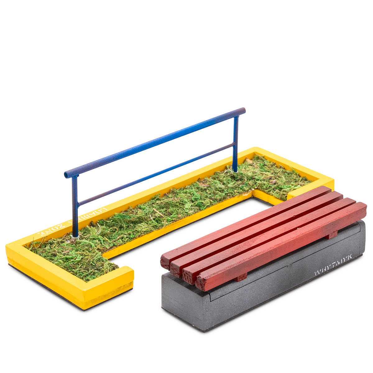 WhytMyk Concrete Fingerboard Ramp with Bench Spot and Rail - Perfect for Skateboard Finger Training and Indoor Skate Park Setup
