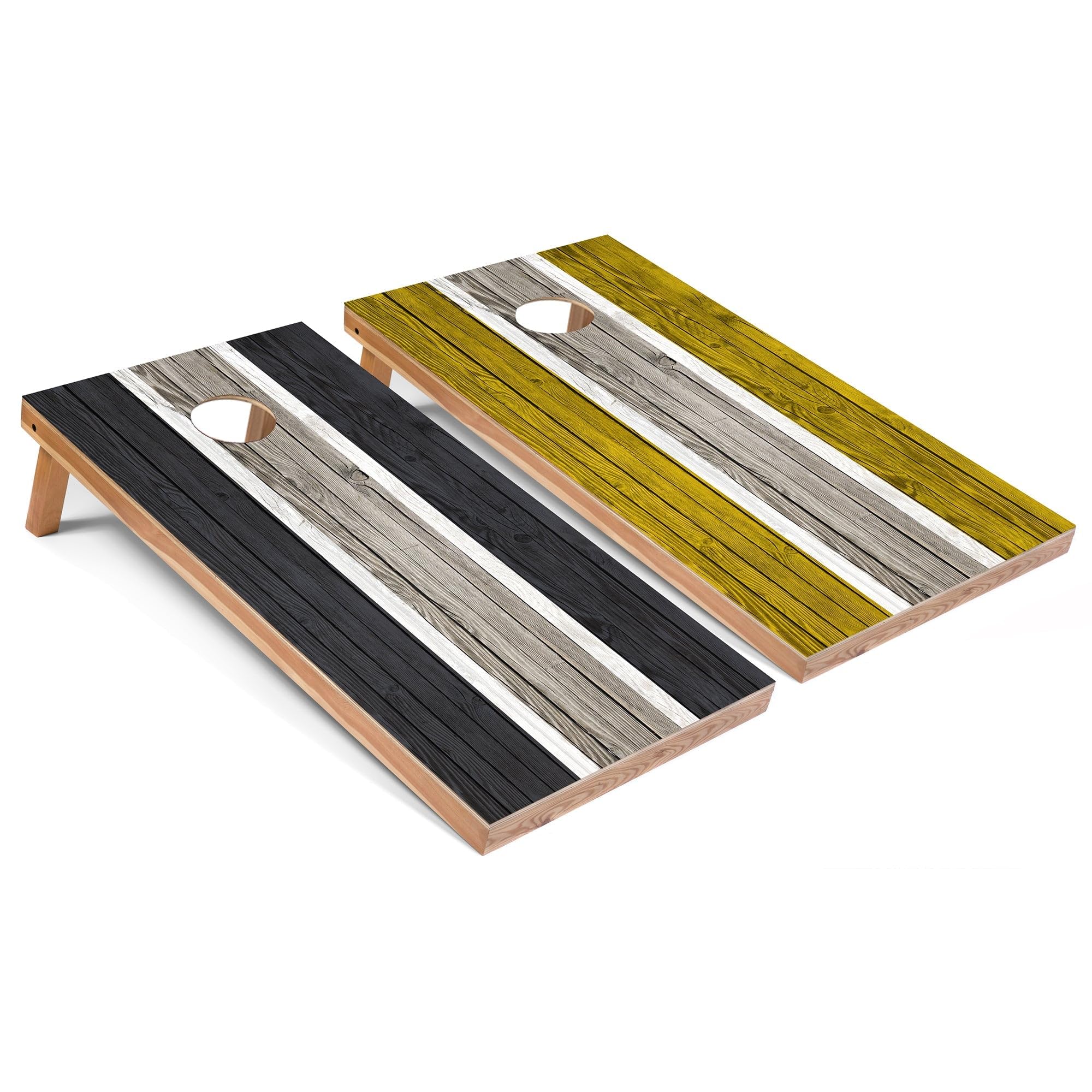 Premium Dark Grey & Yellow Striped Cornhole Set - Regulation Size 27