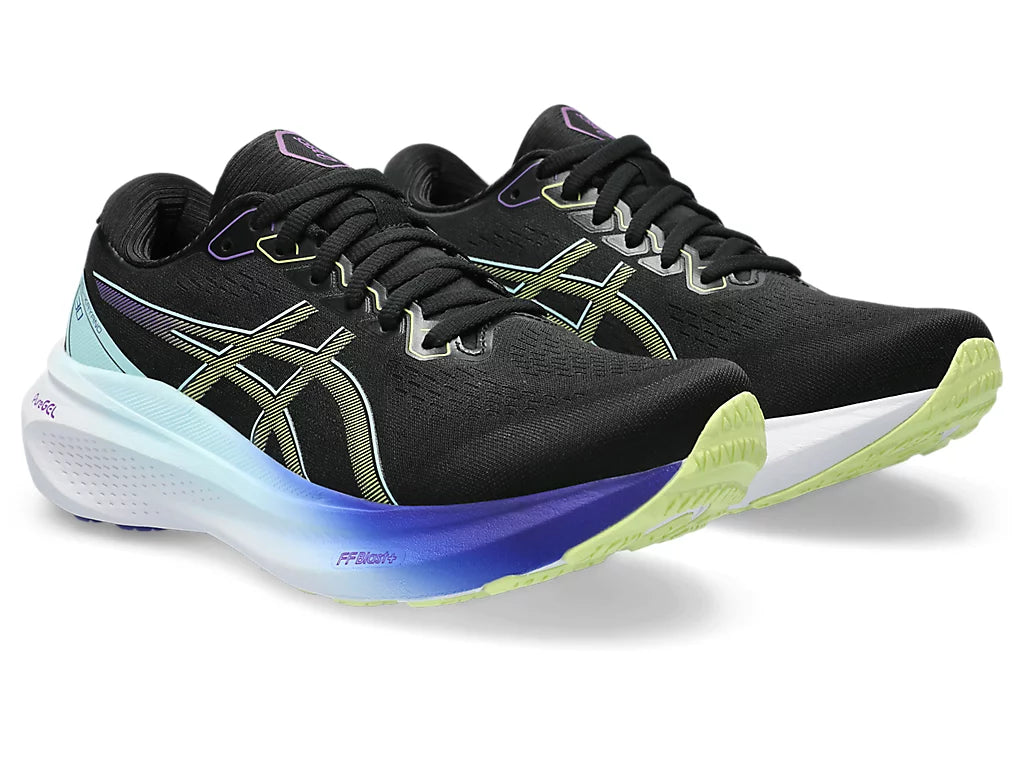 ASICS Women's GEL-KAYANO 30 Running Shoes - Wide Width, Black/Glow Yellow - Premium Stability & Cushioning for Long-Distance Running, Jogging & Gym Workouts