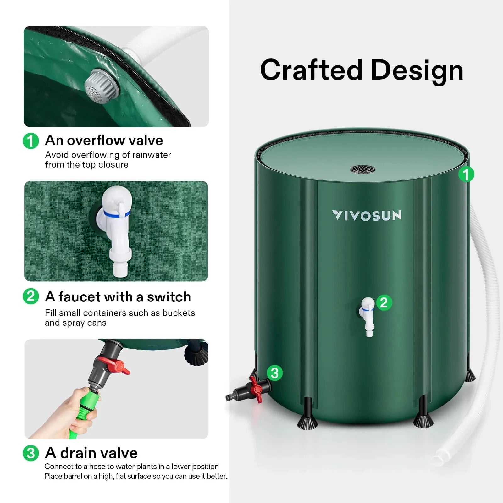 Vivosun 132 Gallon Collapsible Rain Barrel - Water Storage Container for Garden, Lawn & Outdoor Use | Eco-Friendly Rainwater Collection System for Sustainable Irrigation & Emergency Water Supply