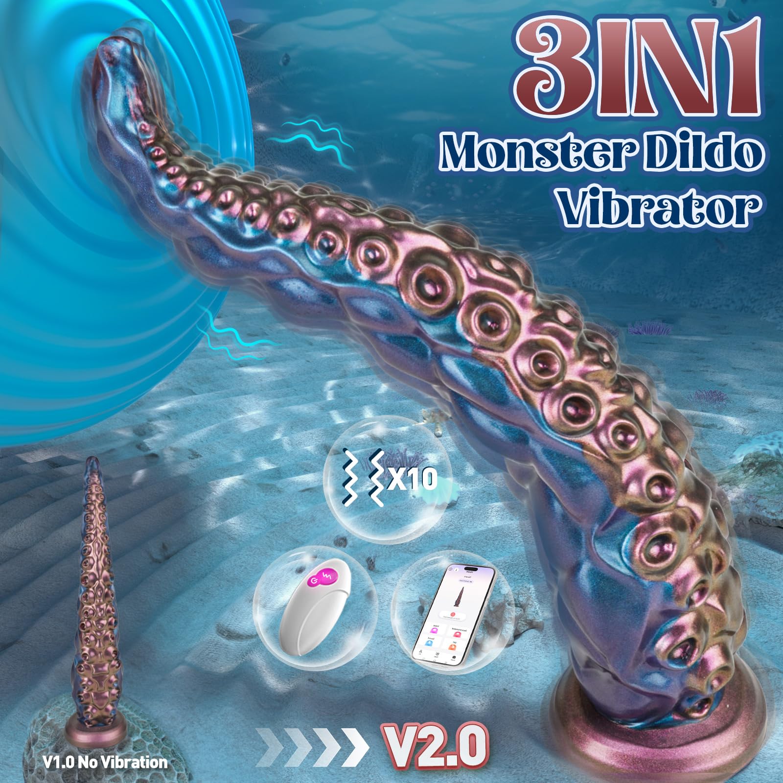 COKARAGE 14.6'' Monster Tentacle Vibrator Dildo - Remote Control & App Enabled, Multi-Speed Vibrations, Suction Cup Base for G-Spot & Anal Stimulation | Fantasy Adult Sex Toy for Couples & Solo Play | Perfect for Roleplay, BDSM & Sensory Exploration