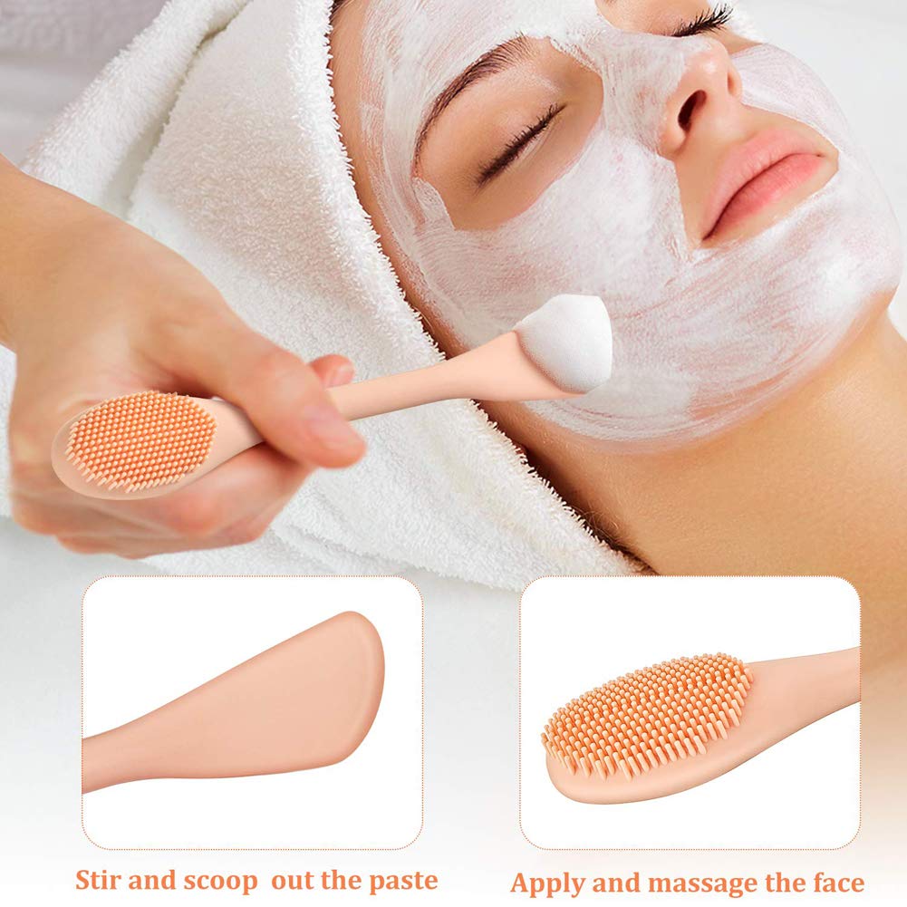 Double Head Silicone Face Mask Brush - 2-in-1 Makeup Applicator & Facial Cleansing Brush for Pore Cleaning, Skin Care & Beauty Routine - Perfect for Applying Masks, Serums & Exfoliating