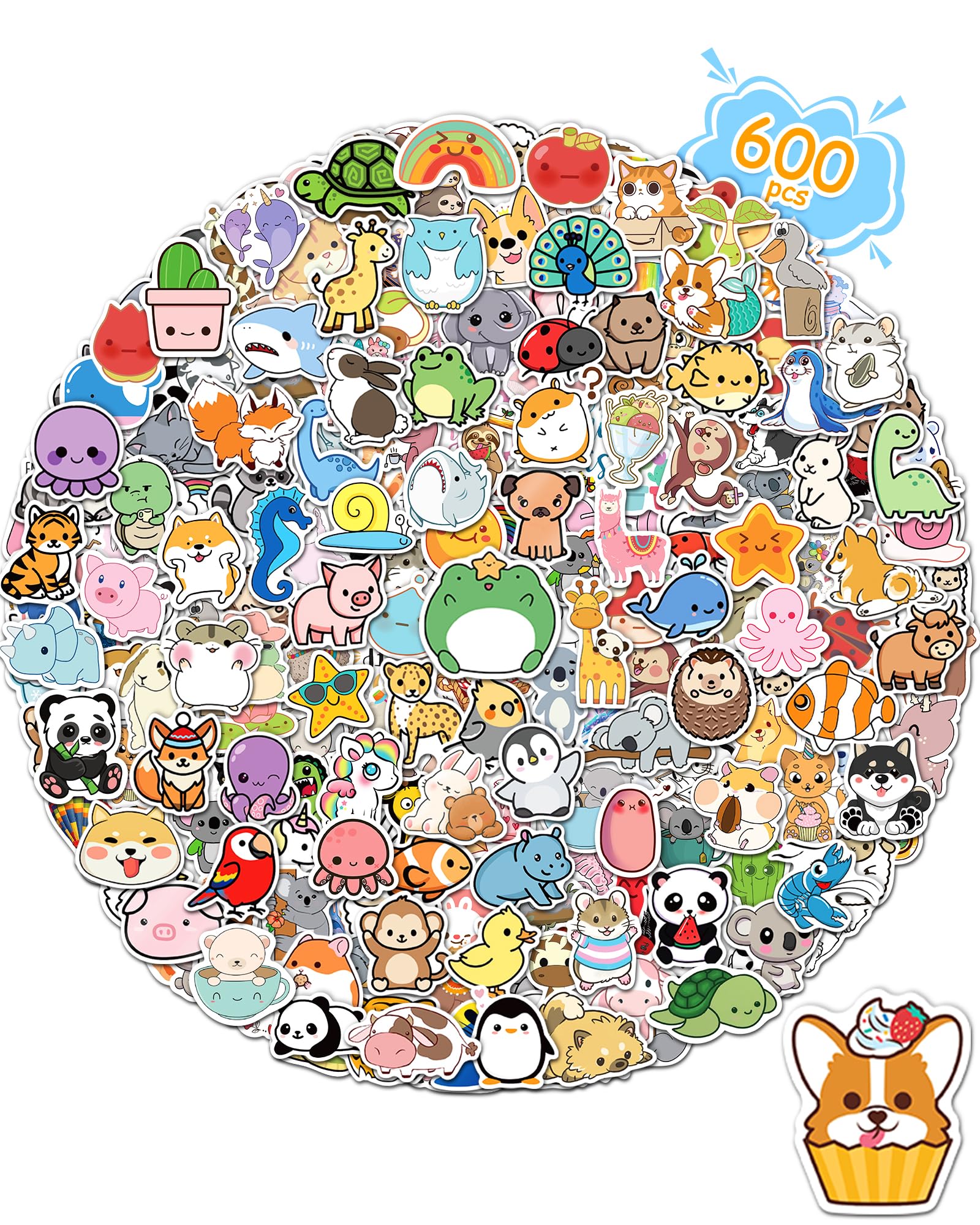 600 PCS Cute Waterproof Vinyl Stickers for Kids & Teens - Kawaii Sticker Pack for Water Bottles, Laptops, Scrapbooks - Perfect for Classroom Prizes, Student Rewards & Teacher Gifts (Fun Decals for School, DIY Crafts & Personalizing Belongings)