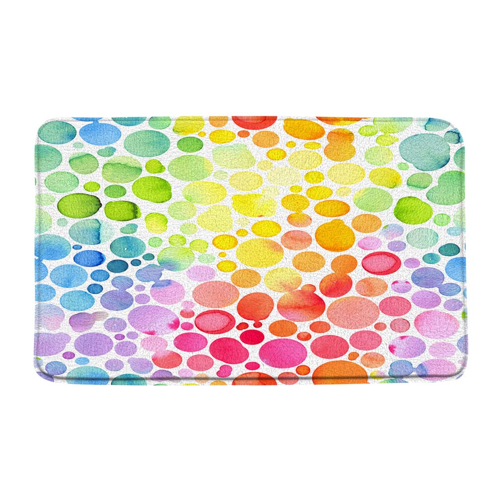 Polka Dot Bath Mat - Colorful Circles Watercolor Rainbow Bubbles Abstract Geometric Round Modern Minimalist Non-Slip Bathroom Rug - Perfect for Bathroom Decor, Kids Room & Spa Style Floor Mats
