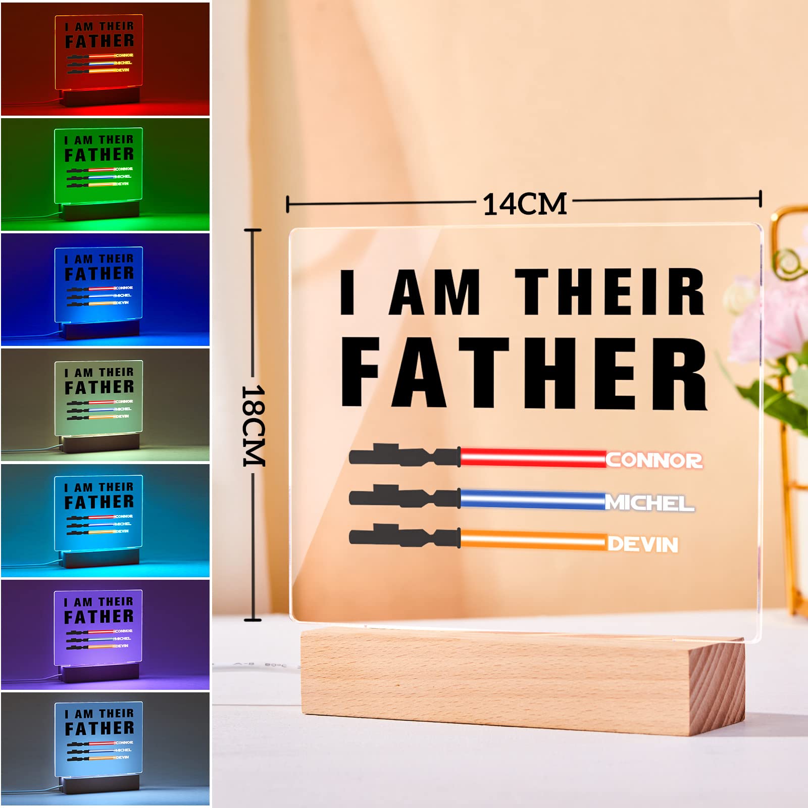 Custom Engraved 'I AM Their Father' Light Saber Plaque - Personalized DAD Name Night Light Lamp for Birthday, Father's Day Gifts from Daughter, Son, Kids & Wife | Star Wars Themed Home Decor & Bedside Lighting