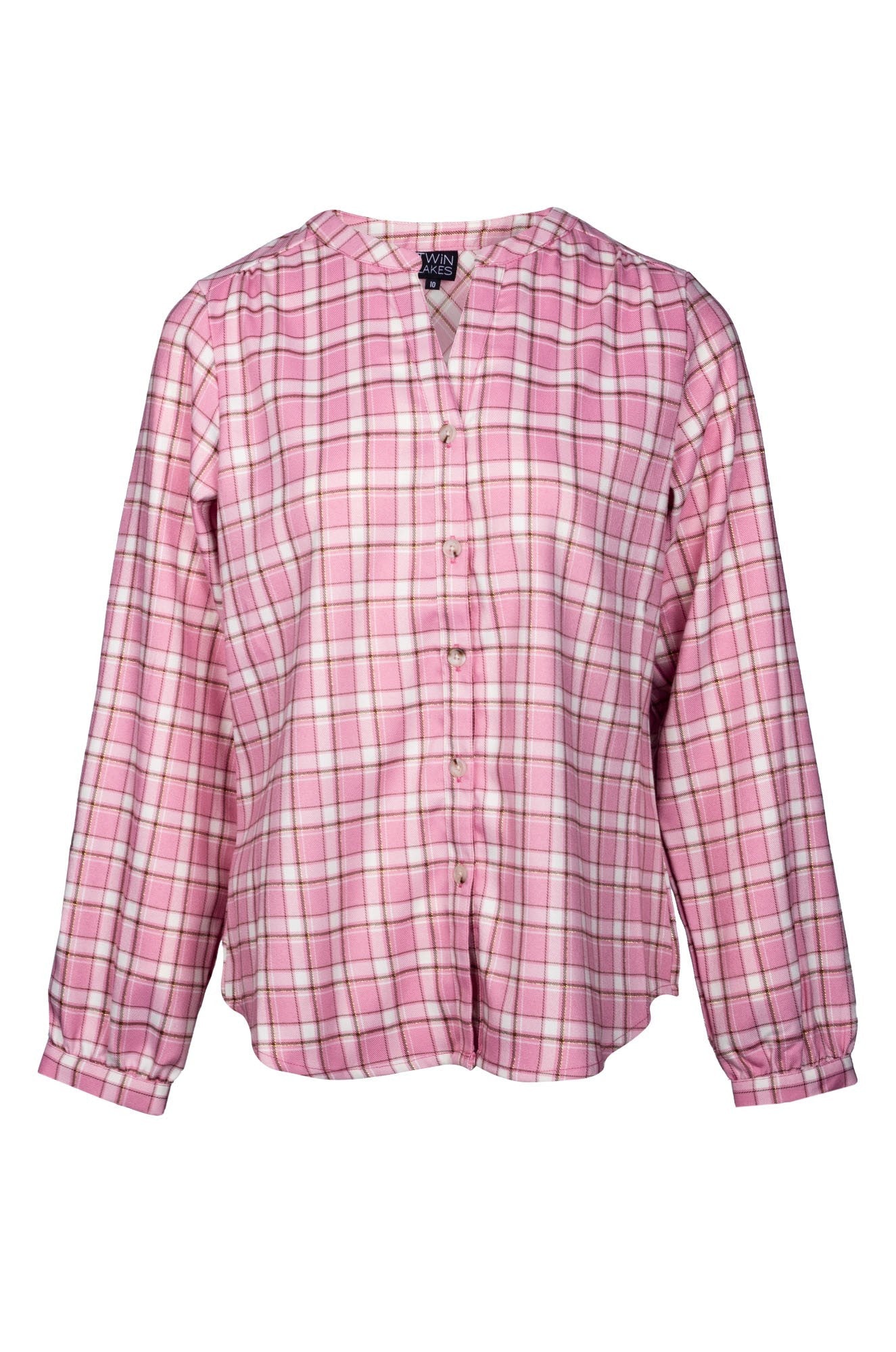 Stylish Pink Gold Lurex Country Check Shirt for Women - Trendy Casual Button Down Top for Everyday Wear, Date Nights & Outdoor Activities