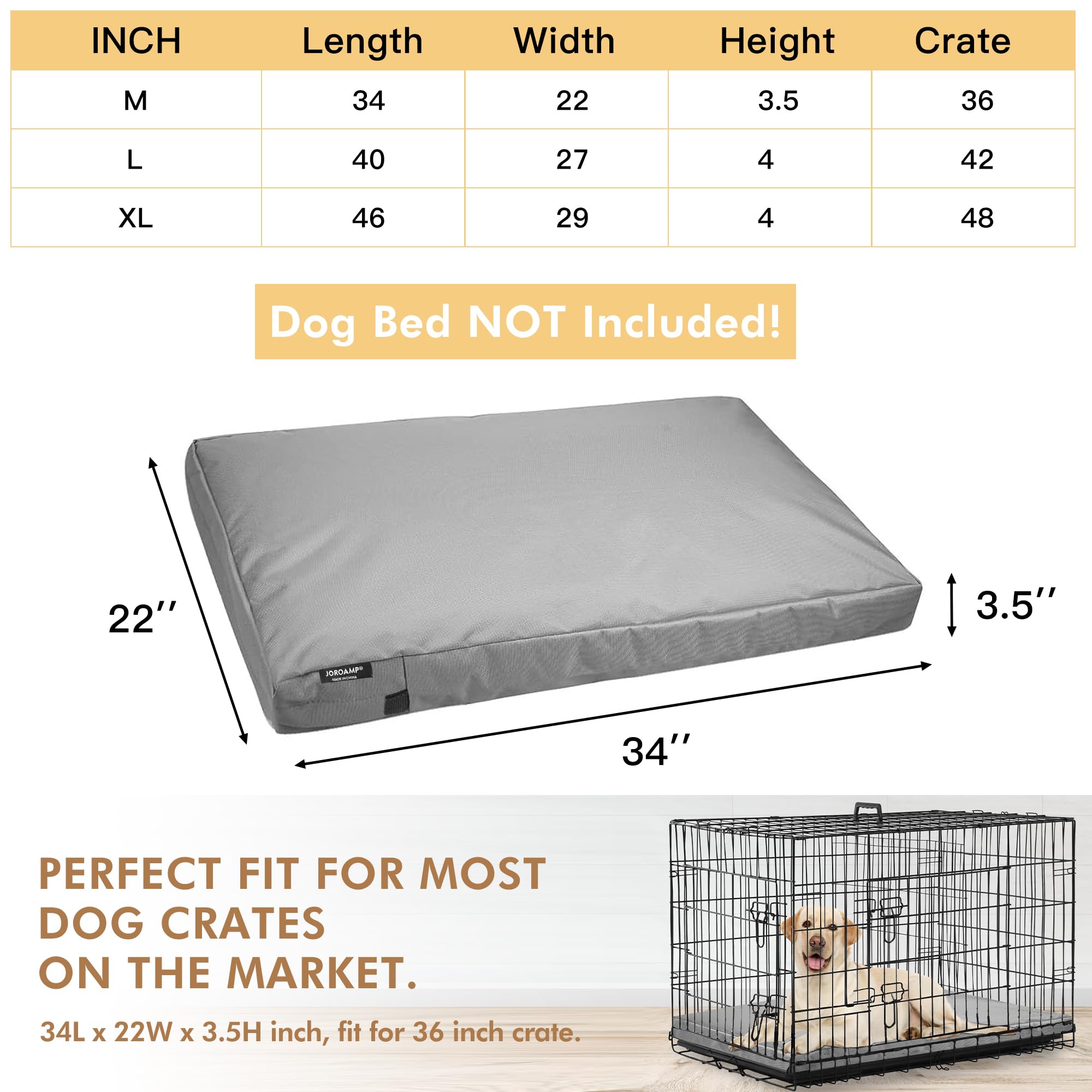 Washable Waterproof Dog Bed Cover Replacement - Large 34x22x3.5 Inches Pet Crate Kennel Removable Canvas Cover with Zipper (Gray) | Perfect for Indoor/Outdoor Use, Travel & Kennel Protection
