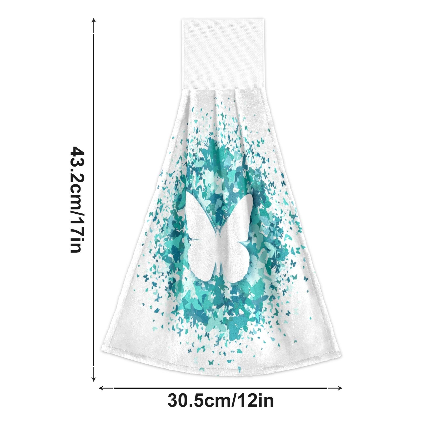 Set of 2 Turquoise Confetti Butterfly Kitchen Towels - Absorbent Hanging Hand Towels & Wash Cloths for Kitchen, Bathroom Decor | Perfect for Holiday Gifts, Housewarming & Home Decoration