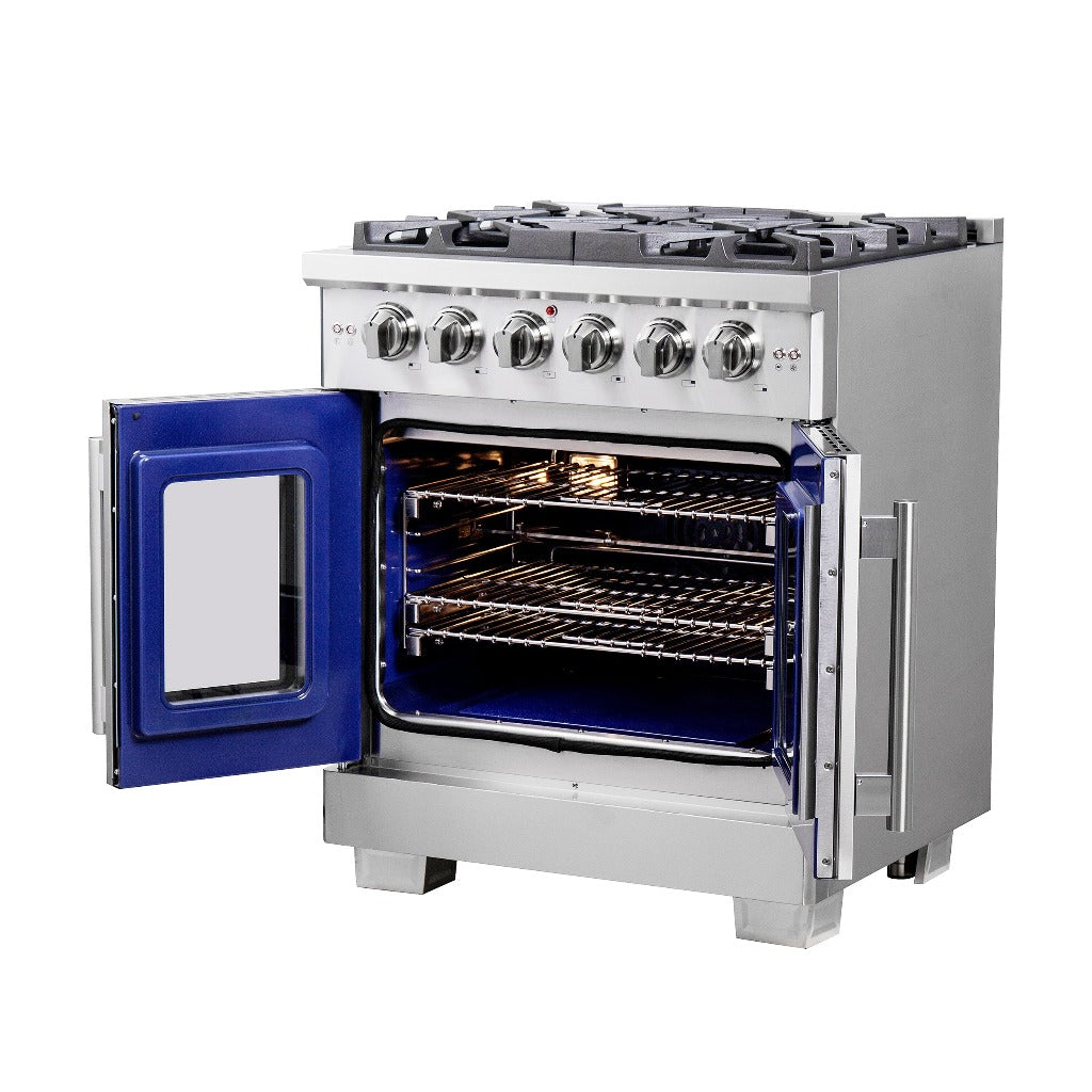 Forno Capriasca 30-inch 4.32 cu. ft. Stainless Steel Freestanding Gas Range with French Doors - Model FFSGS6460 30 | Perfect for Modern Kitchens, Home Chefs & Entertaining
