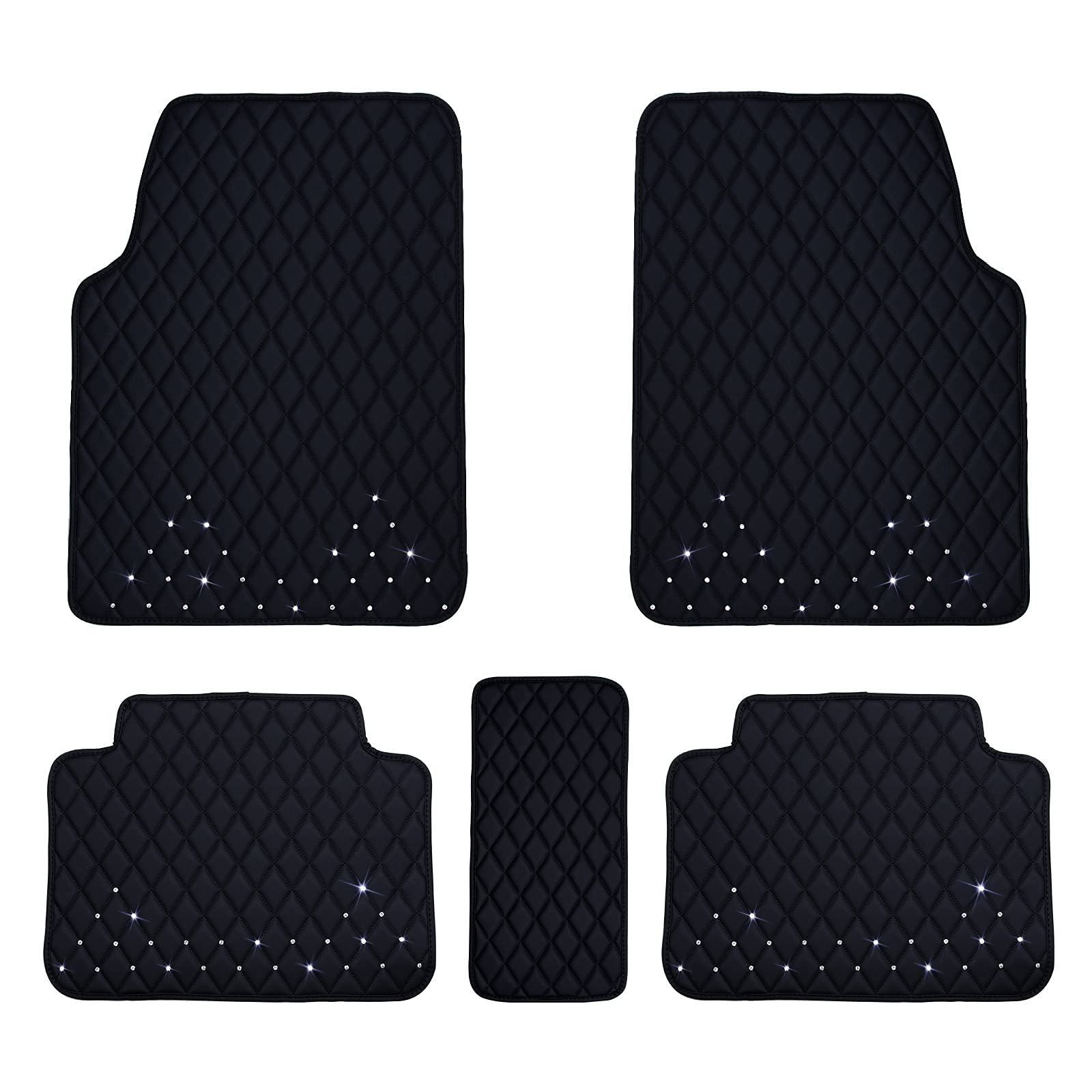 All Weather PU Leather Car Floor Mats for SUV & Truck - 5 Piece Set (Front & Rear Seats) | Heavy Duty Waterproof Protection | Black Auto Interior Accessories | Perfect for Daily Commute, Road Trips & Off-Road Adventures