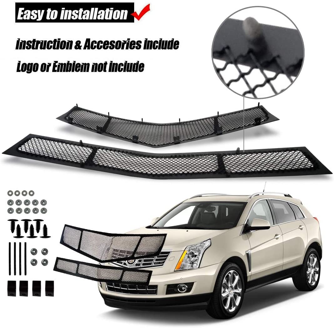 Stainless Steel Mesh Grille Grill Insert Kit for 2010-2015 Cadillac SRX - Upper & Lower Black Grilles - Durable Car Front Grille Upgrade for Enhanced Style & Protection