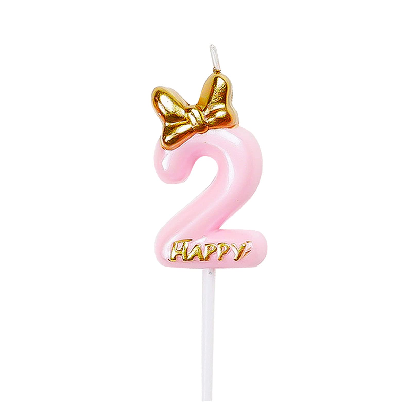 Happy Birthday Cake Topper - Numeral Candles with Bowknot & Hat for Boys, Girls, Kids & Adults | Birthday Party, Anniversary & Milestone Celebration Decor (Girl-2, 2.4×1.6 Inches) - Perfect for Cakes, Cupcakes & Dessert Table Displays