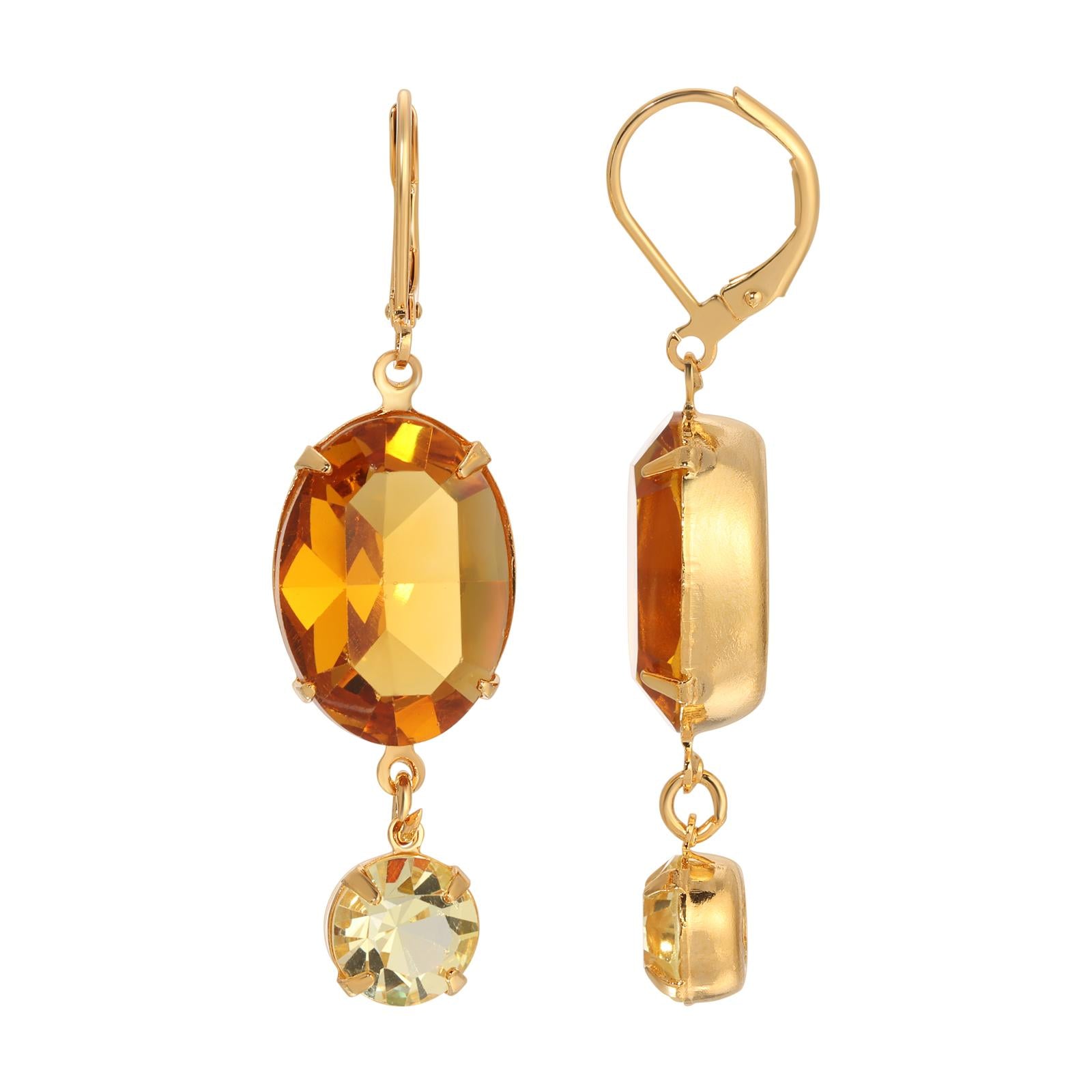 Opulent 1928 Oval Topaz & Austrian Crystal Jonquil Dangle Earrings for Women - Vintage Style Jewelry for Parties, Weddings & Special Occasions