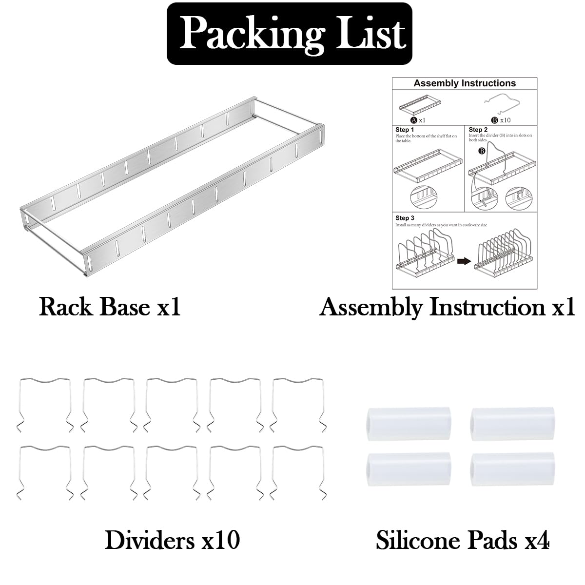 Adjustable and Detachable Kitchen Cabinet Organizer - Pots and Pans Storage Rack for Cutting Boards & Cooking Utensils (1 Pack) - Perfect for Small Space Kitchen Organization and Clutter-Free Cooking