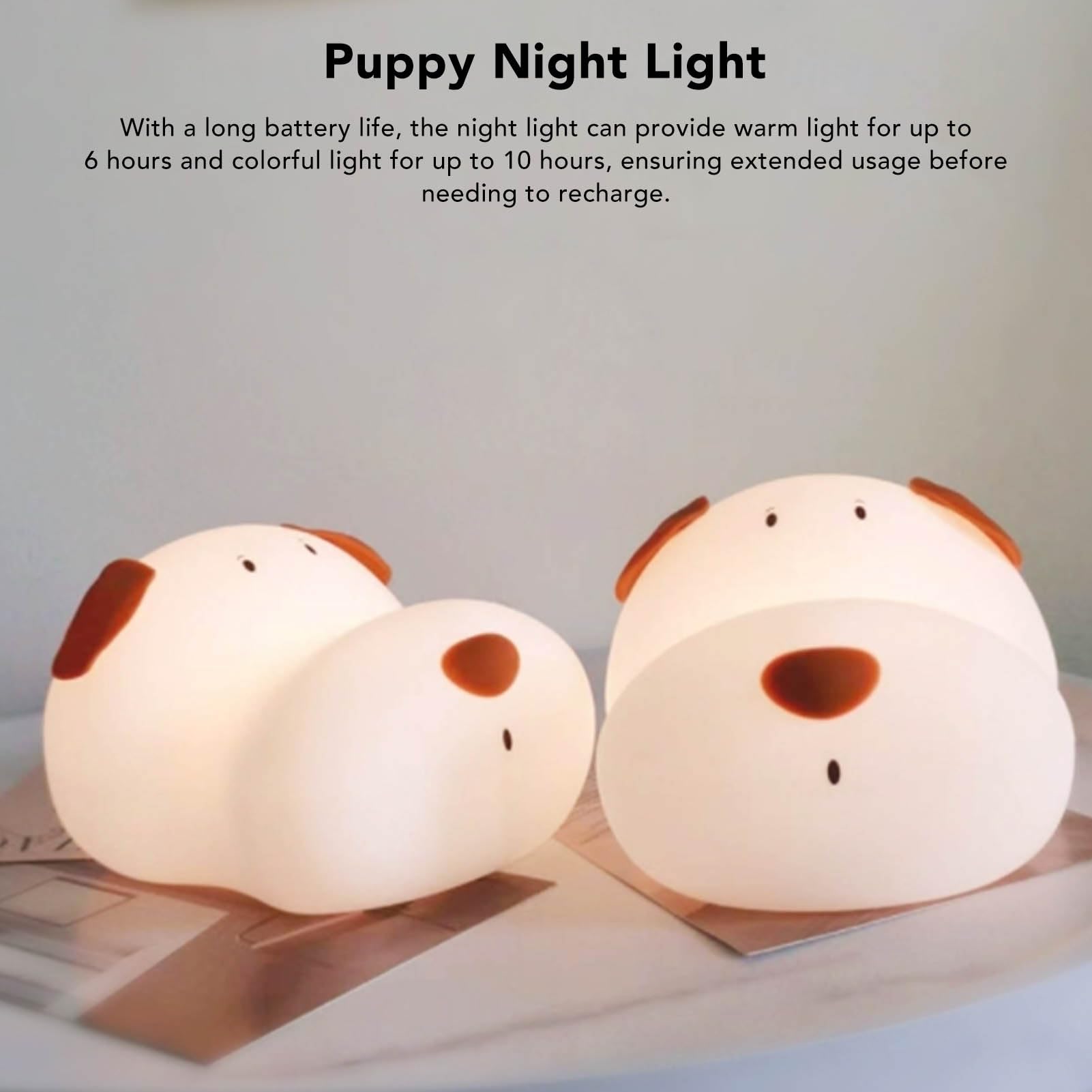 Dog Night Light - Color Changing Silicone Lamp with Adjustable Brightness, 1200mAh Rechargeable Battery | Perfect for Bedside, Nursery, Pet Room & Gift Giving