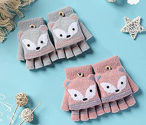 Double Layer Knitted Winter Gloves for Kids 1-4 Years Old - Warm Plush Hanging Neck Mittens with Rope - Toddler Full Finger Thermal Wrist Gloves for Boys & Girls - Perfect for Outdoor Play, Snow Activities & Christmas Gifts
