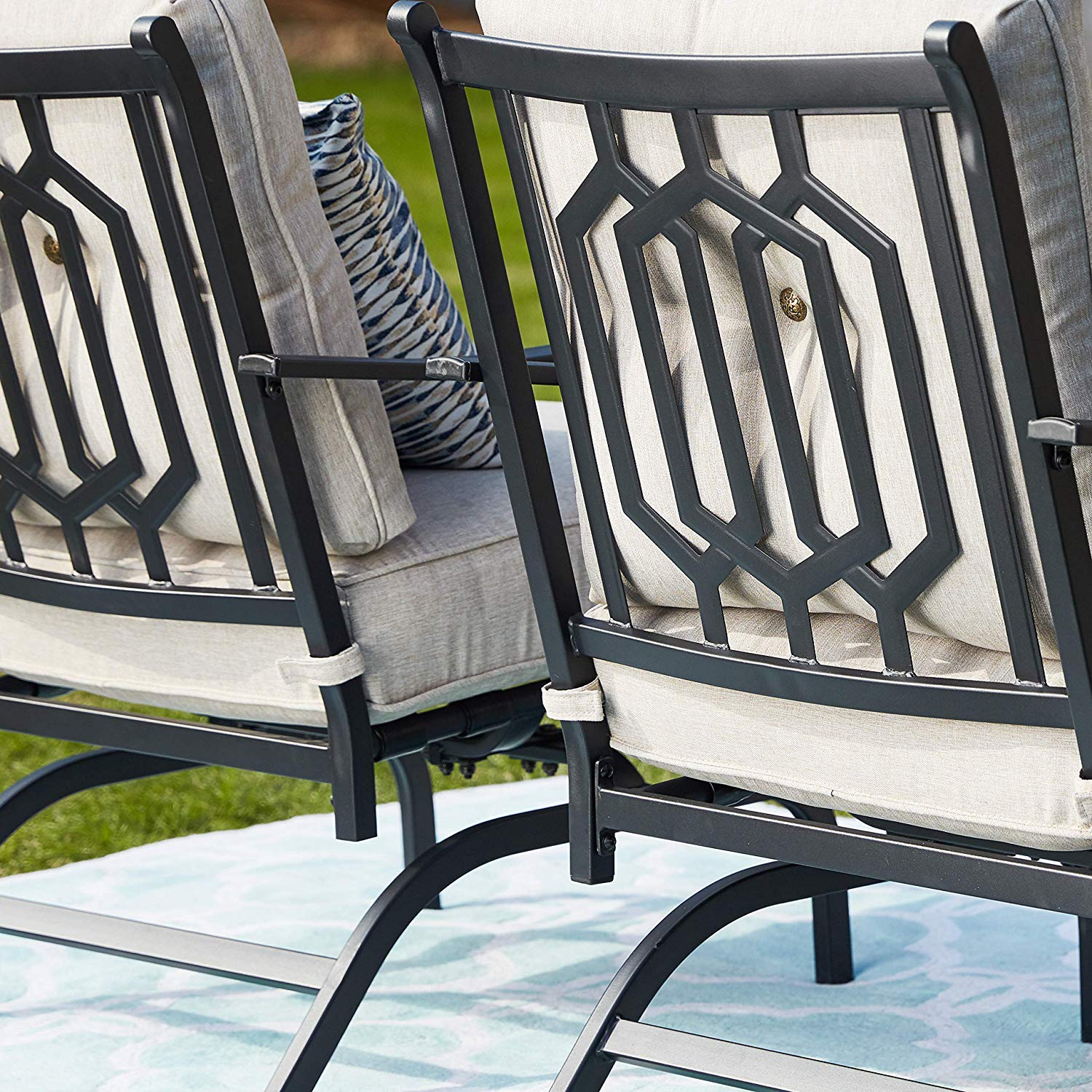 White 3-Piece Outdoor Patio Bistro Set with Rocking Chairs & Coffee Table - Metal Garden Furniture with Cushions for Balcony, Lawn, Deck & Backyard Relaxation