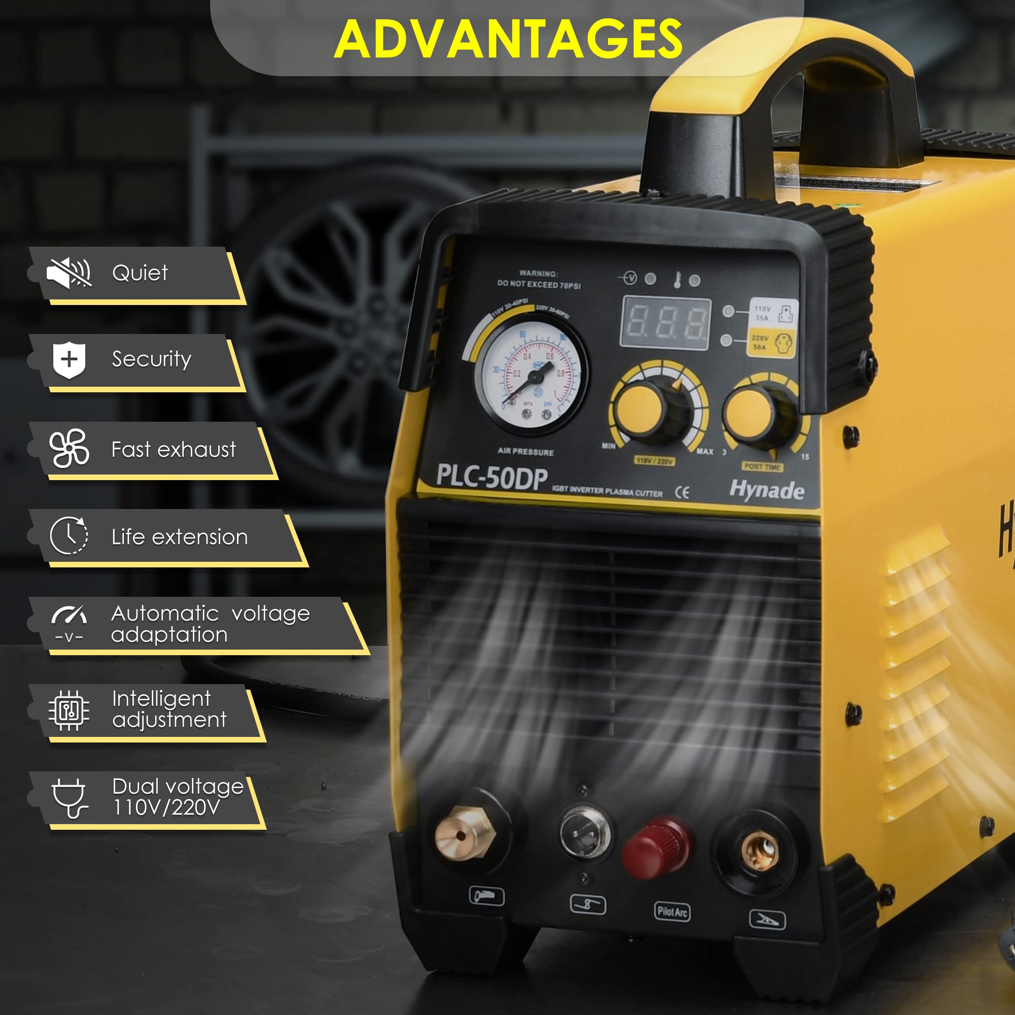 Hynade PLC-50DP 50Amp Pilot Arc Plasma Cutter - High Frequency Non-Touch Digital Cutting Machine, Dual Voltage 110V/220V DC Inverter - Ideal for Metal Fabrication, Automotive Repair & DIY Projects