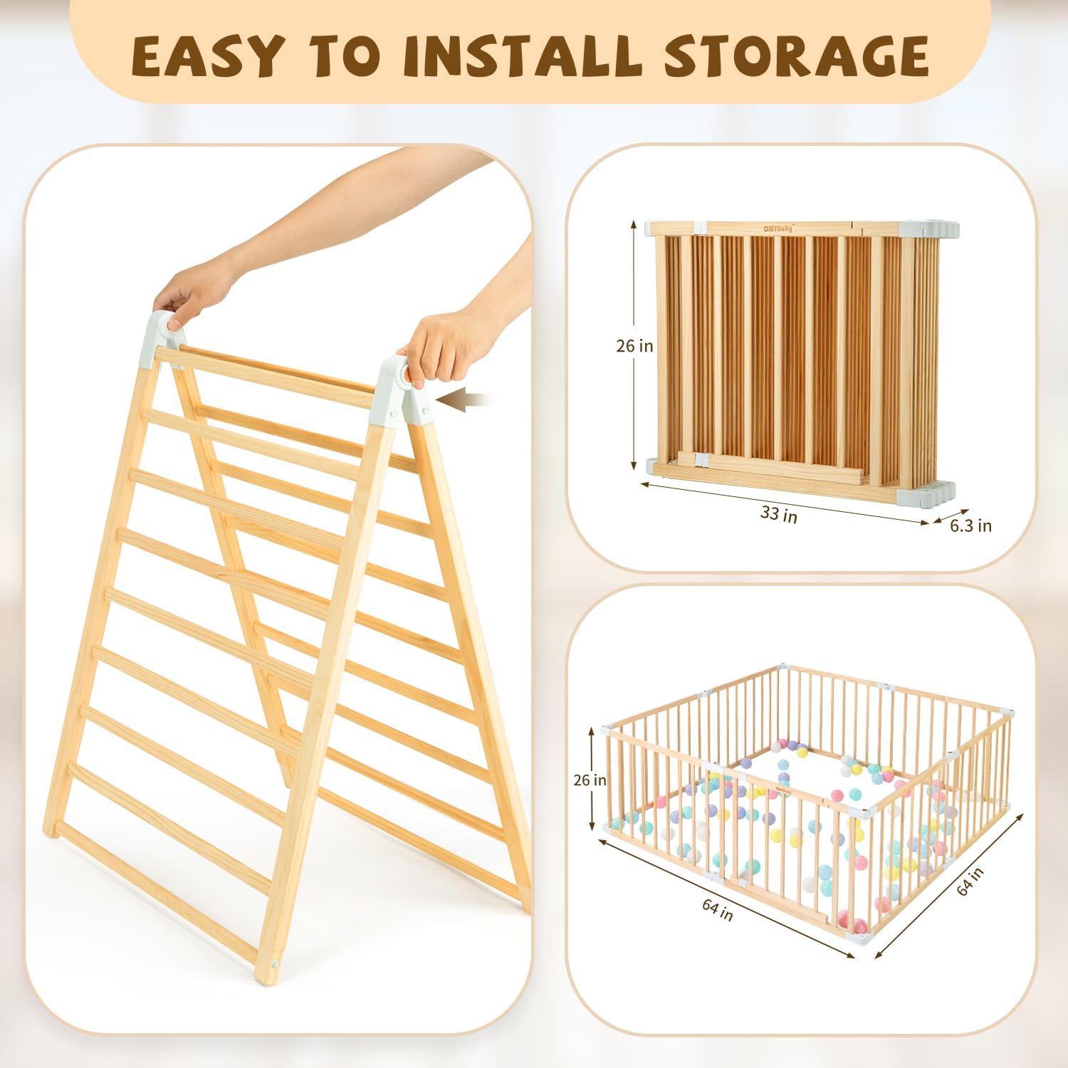 **Wooden Baby Playpen with Door - Expandable & Adjustable Toddler Play Yard, Safe Play Area for Kids Indoor & Outdoor (26